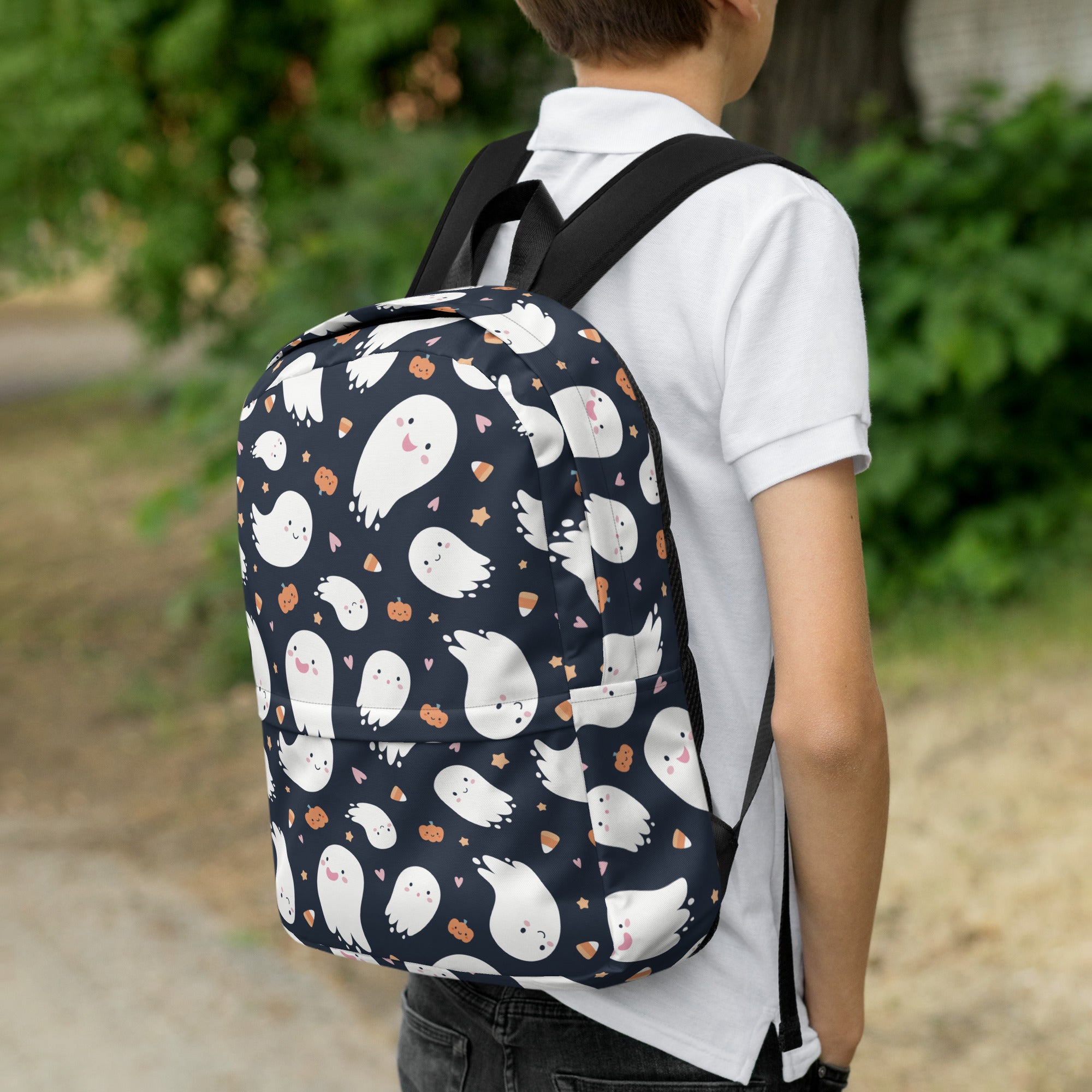 Kids Ghost Halloween Backpack - Water-Resistant School Bag With Adjustable Padded Straps & Breathable Mesh Back