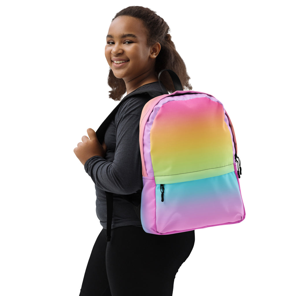 Girls Bright Rainbow Backpack - Water-Resistant School Bag With Adjustable Padded Straps & Breathable Mesh Back
