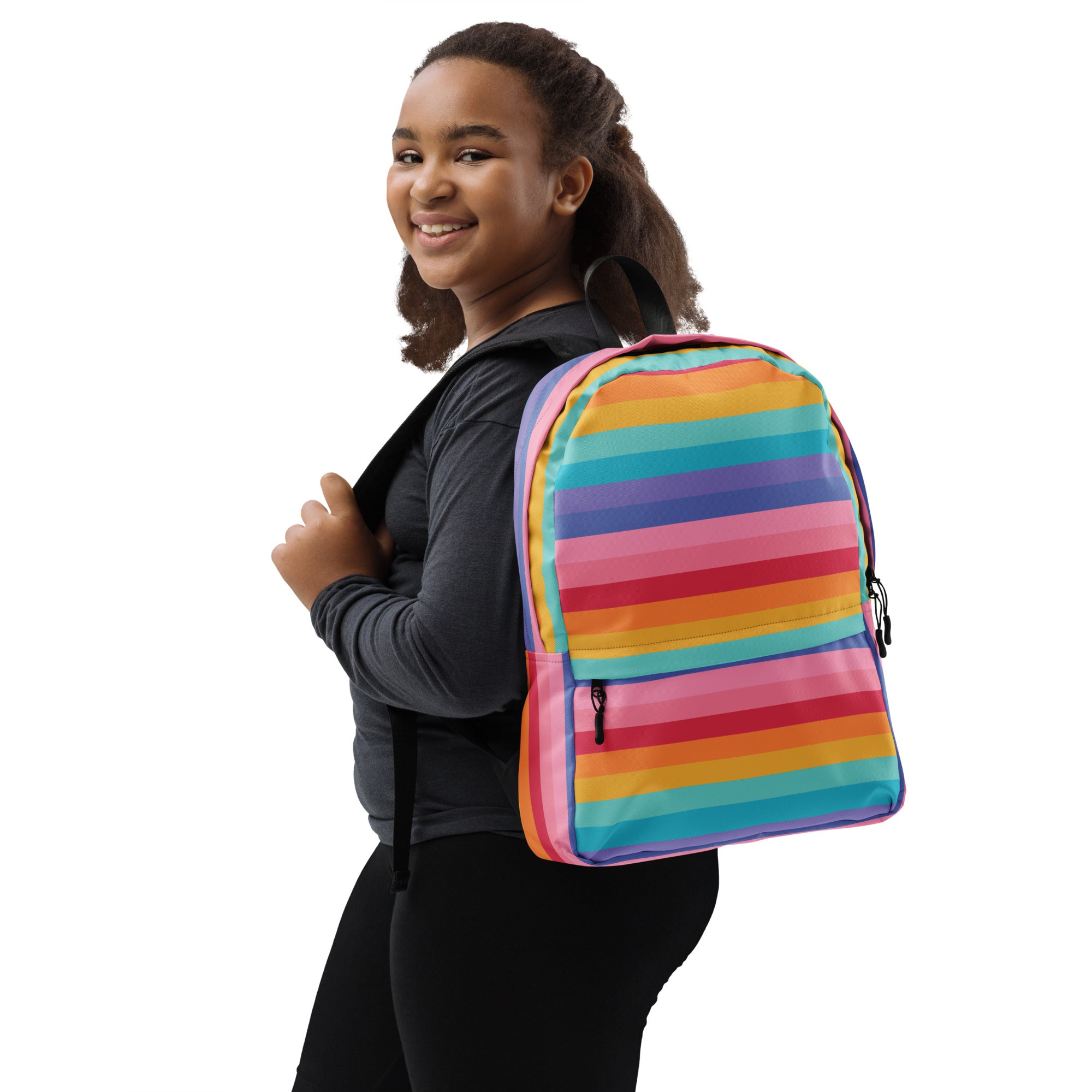 Girls Rainbow Stripe Backpack - Water-Resistant School Bag With Adjustable Padded Straps & Breathable Mesh Back