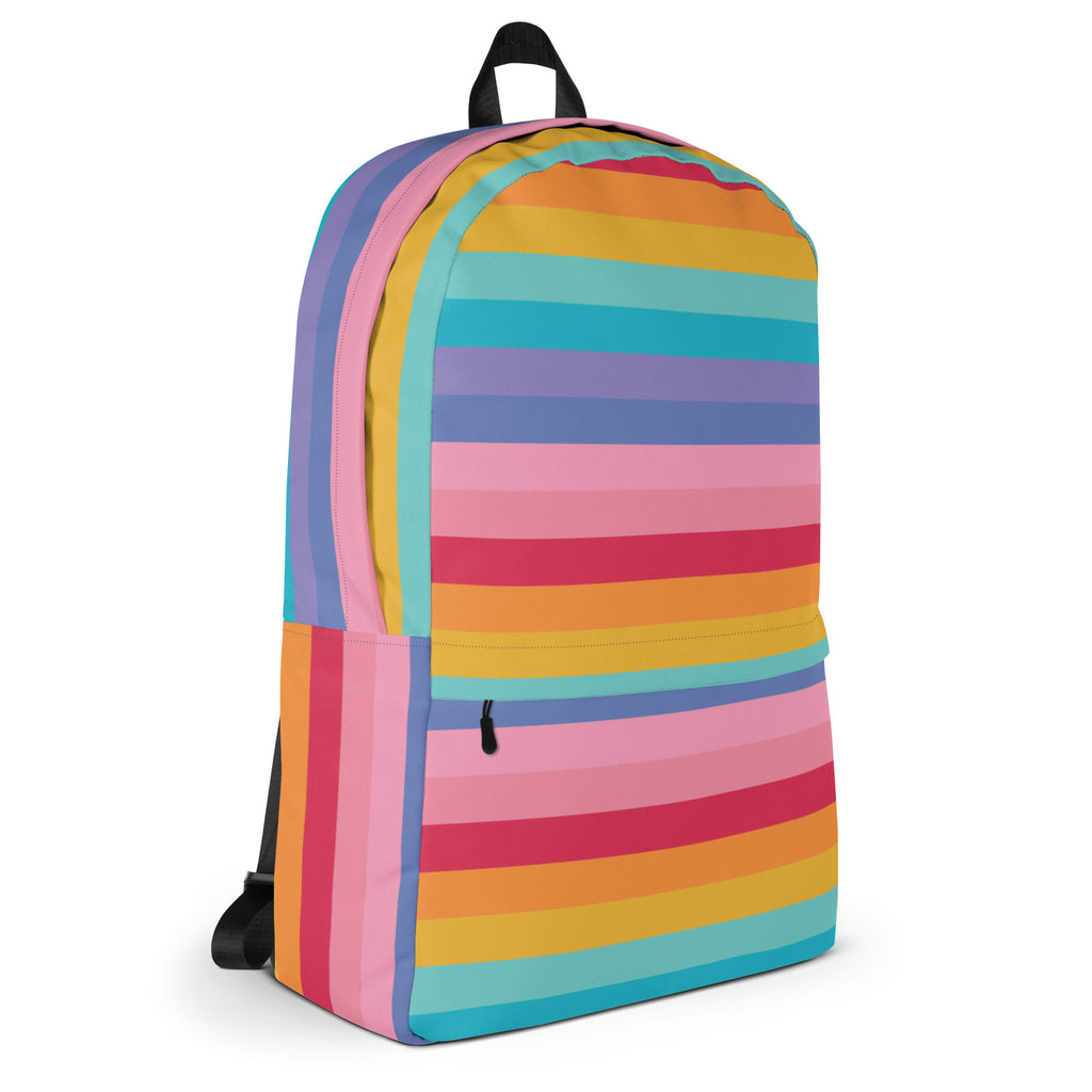 Girls Rainbow Stripe Backpack - Water-Resistant School Bag With Adjustable Padded Straps & Breathable Mesh Back