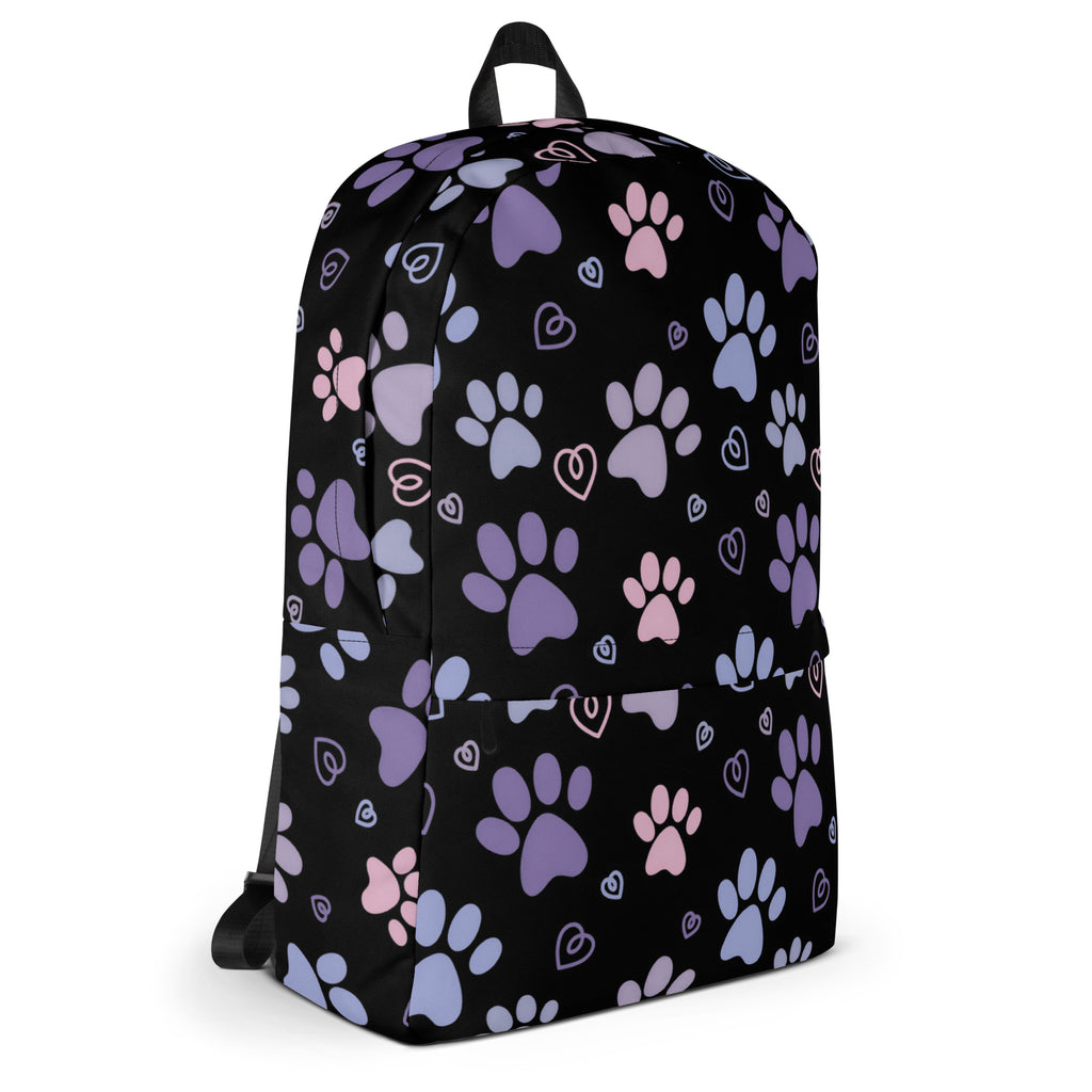 Girls Black Paw Print Backpack - Water-Resistant School Bag With Adjustable Padded Straps & Breathable Mesh Back