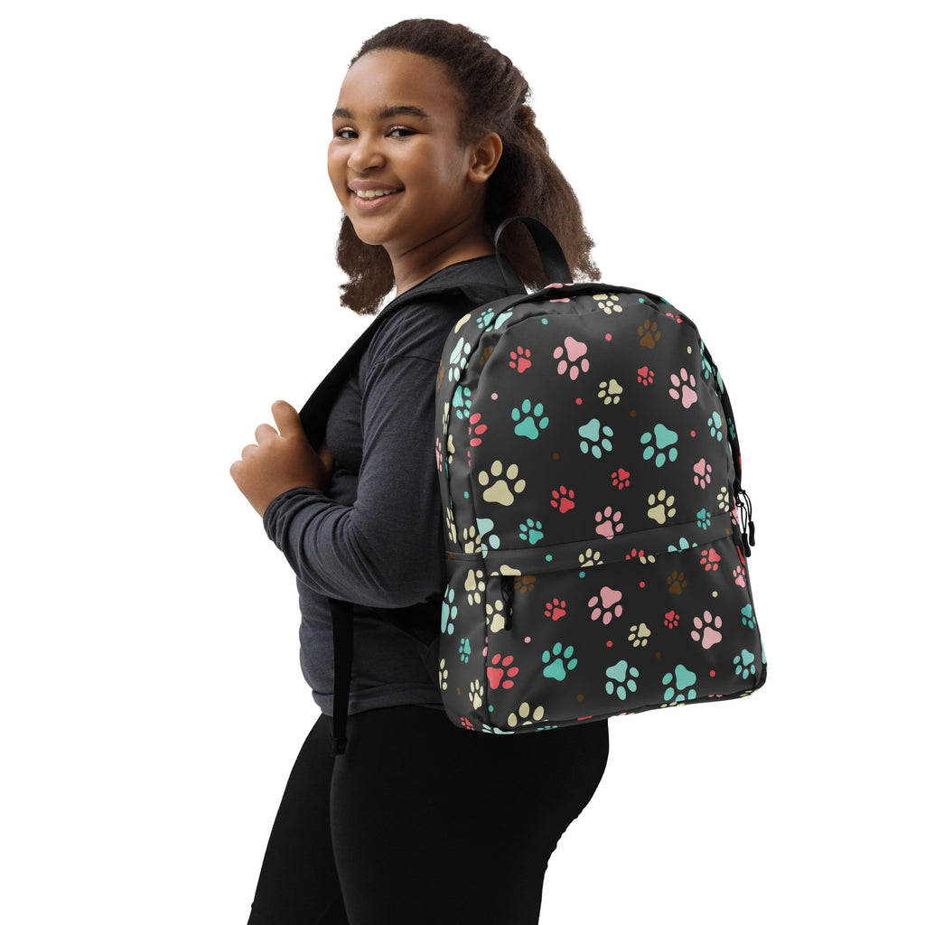 Kids Colorful Paw Print Backpack - Water-Resistant School Bag With Adjustable Padded Straps & Breathable Mesh Back