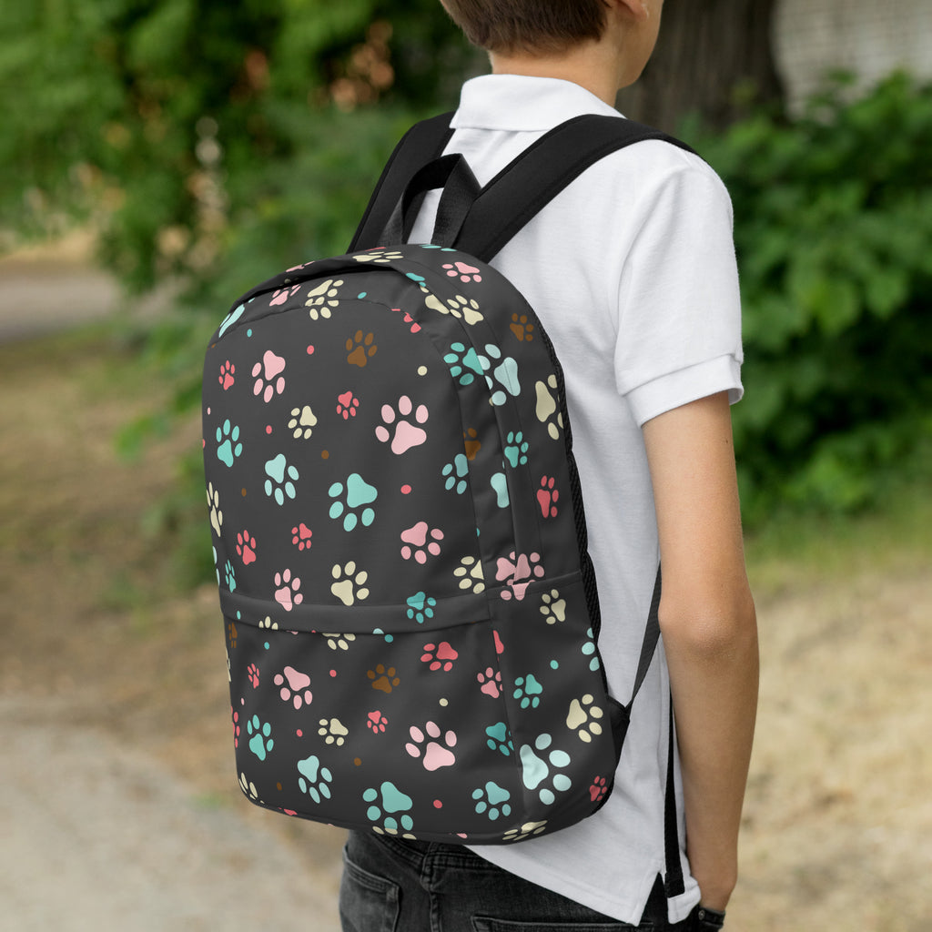 Kids Colorful Paw Print Backpack - Water-Resistant School Bag With Adjustable Padded Straps & Breathable Mesh Back