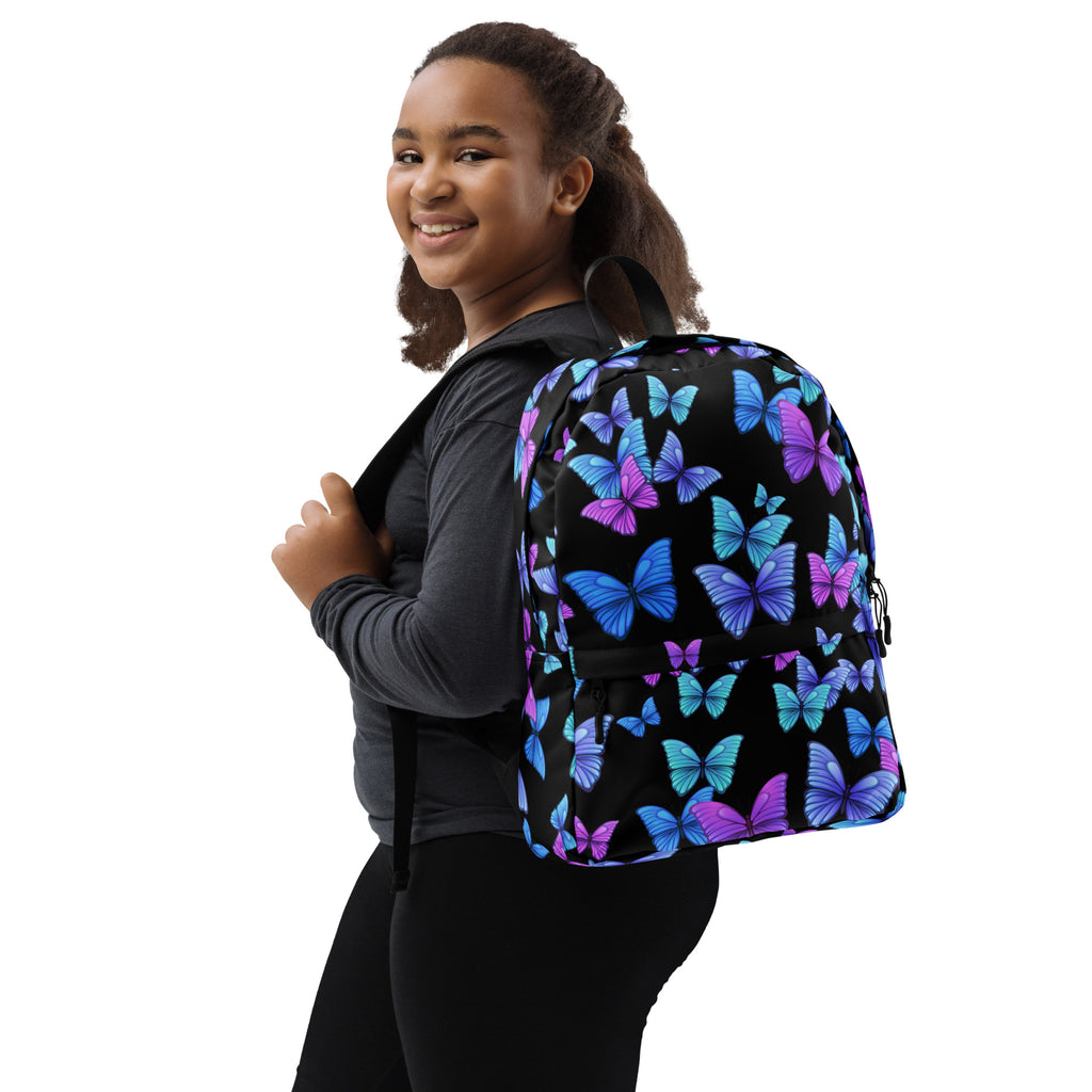 Girls Vibrant Butterfly Backpack - Water-Resistant School Bag With Adjustable Padded Straps & Breathable Mesh Back