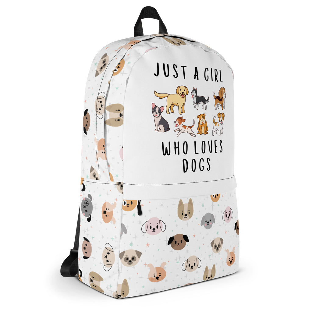 Girls 'Just A Girl Who Loves Dogs' Dog Face Backpack - Water-Resistant School Bag With Adjustable Padded Straps & Breathable Mesh Back