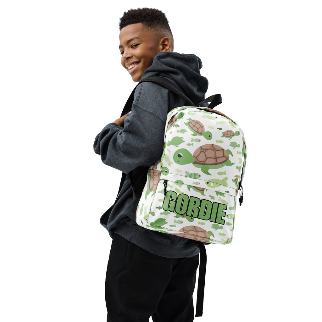 Kids Custom Name Green Sea Turtle Backpack - Water-Resistant School Bag With Adjustable Padded Straps & Breathable Mesh Back