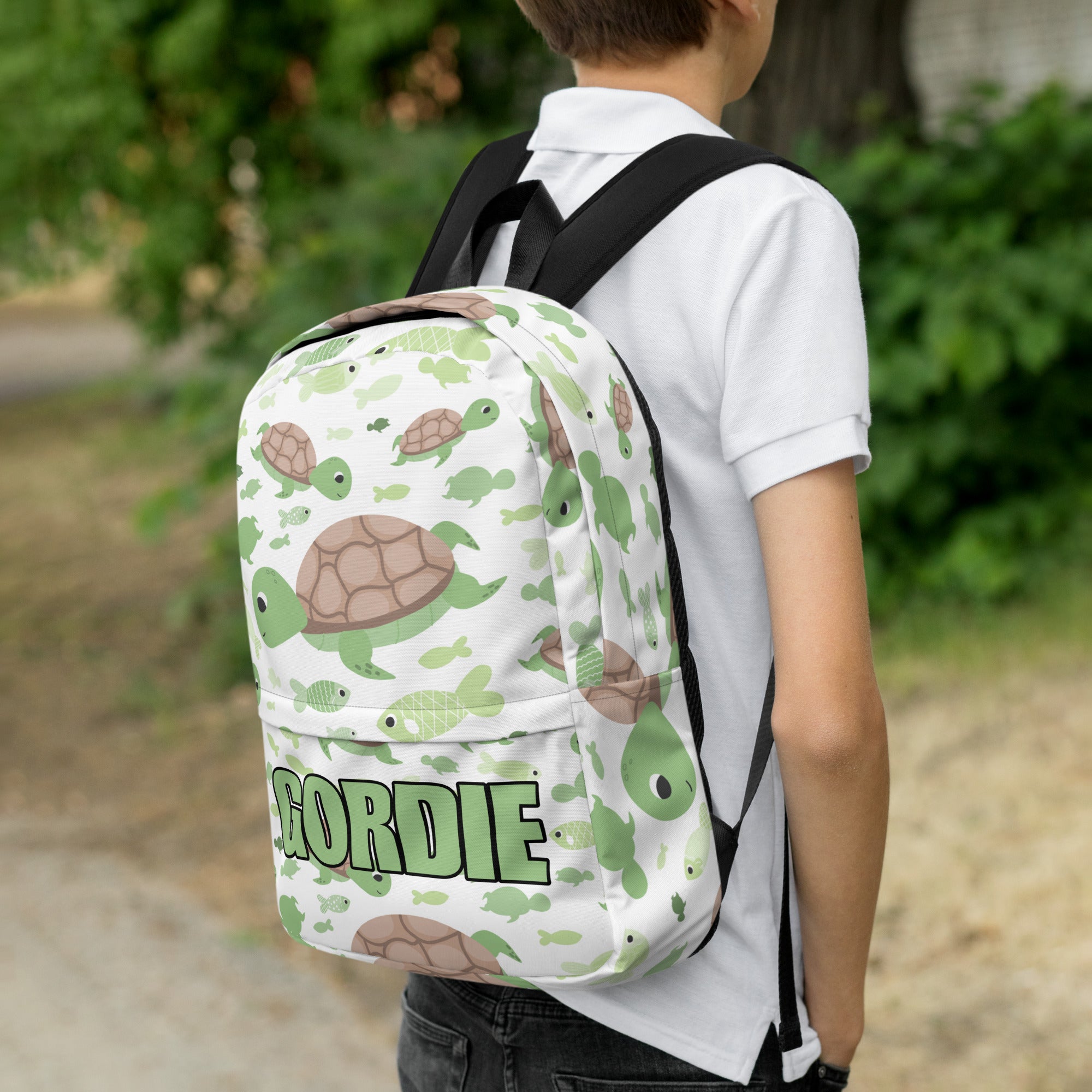 Kids Custom Name Green Sea Turtle Backpack - Water-Resistant School Bag With Adjustable Padded Straps & Breathable Mesh Back