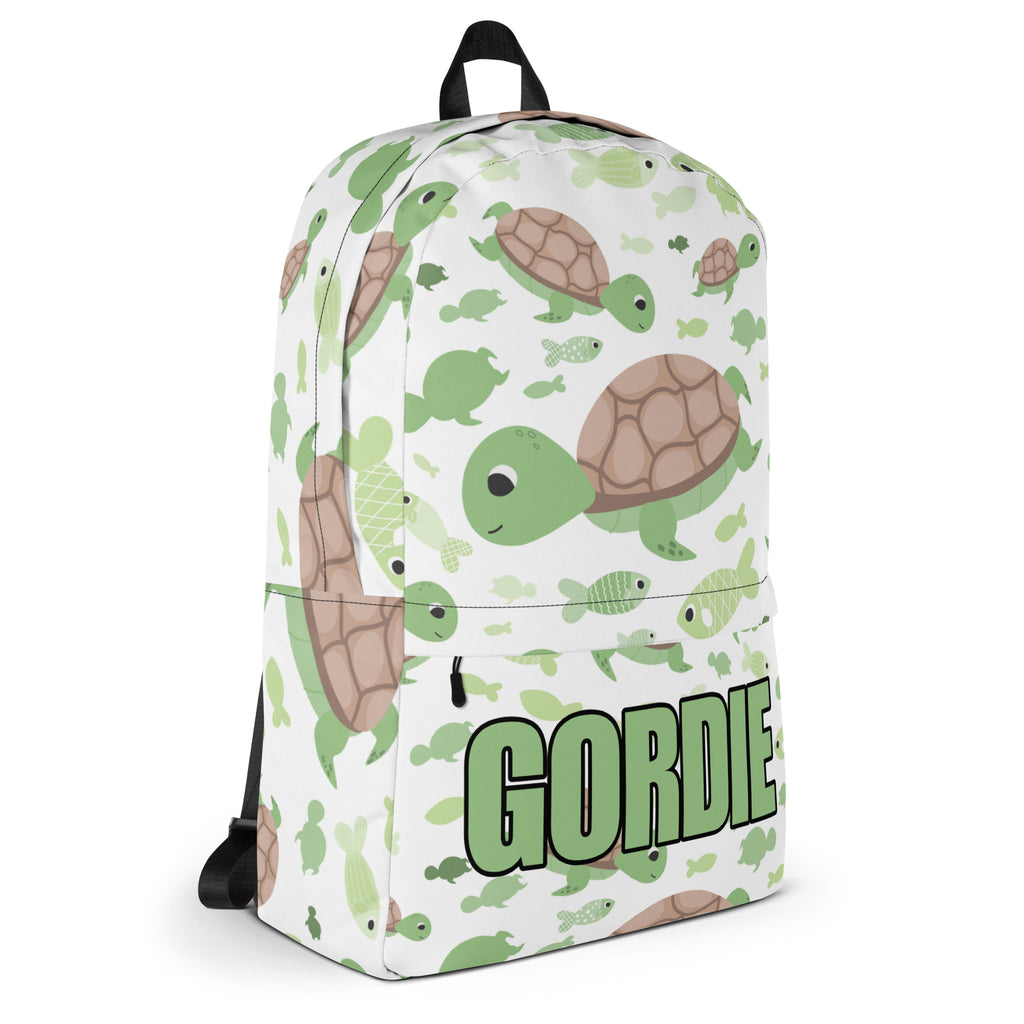 Kids Custom Name Green Sea Turtle Backpack - Water-Resistant School Bag With Adjustable Padded Straps & Breathable Mesh Back
