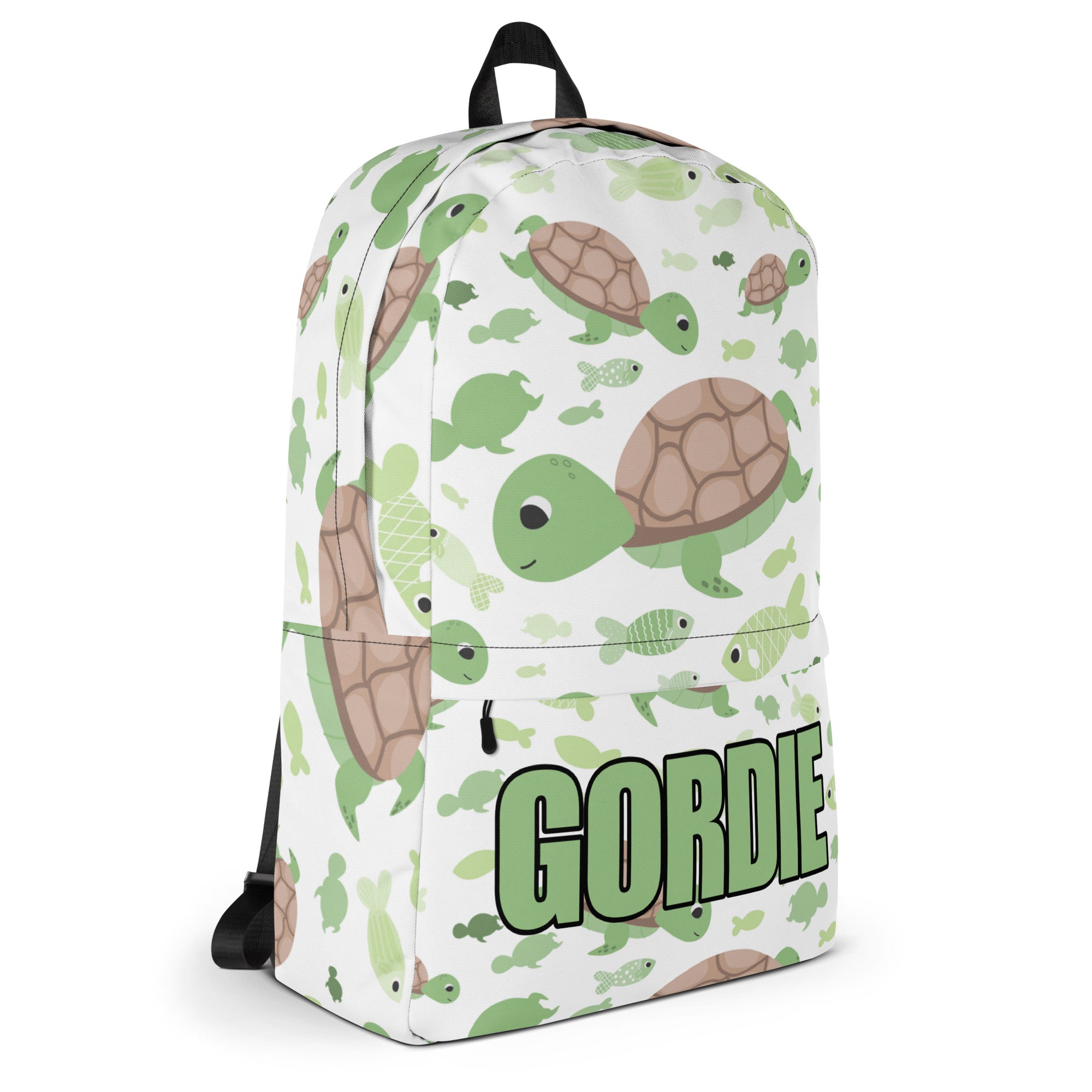 Kids Custom Name Green Sea Turtle Backpack - Water-Resistant School Bag With Adjustable Padded Straps & Breathable Mesh Back