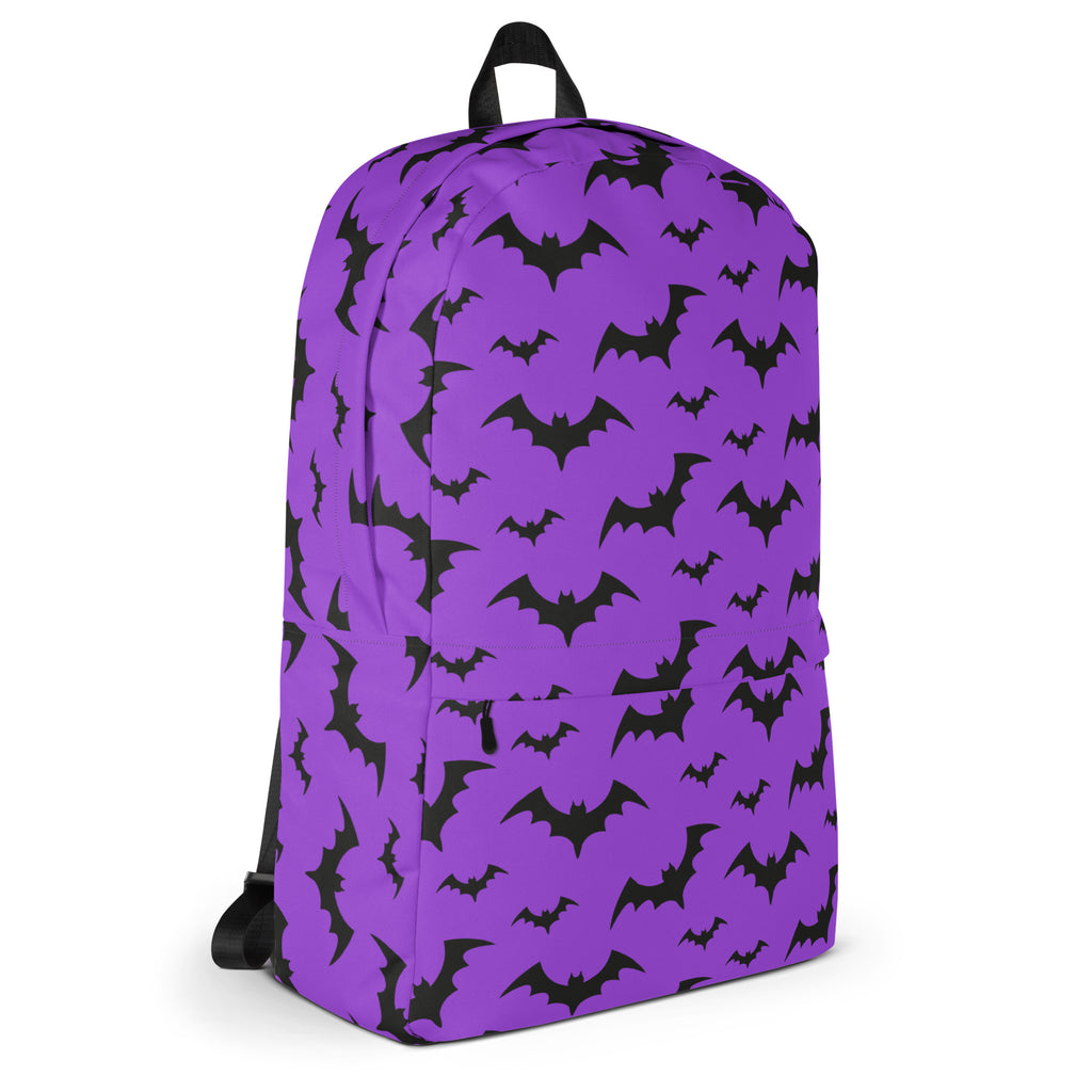 Kids Purple Bats Backpack - Water-Resistant School Bag With Adjustable Padded Straps & Breathable Mesh Back