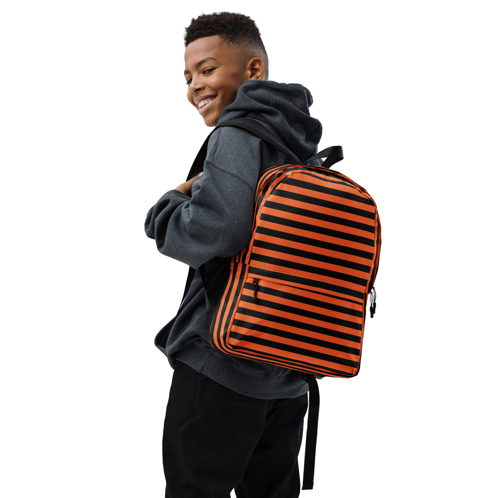 Kids Orange and Black Halloween Backpack - Water-Resistant School Bag With Adjustable Padded Straps & Breathable Mesh Back