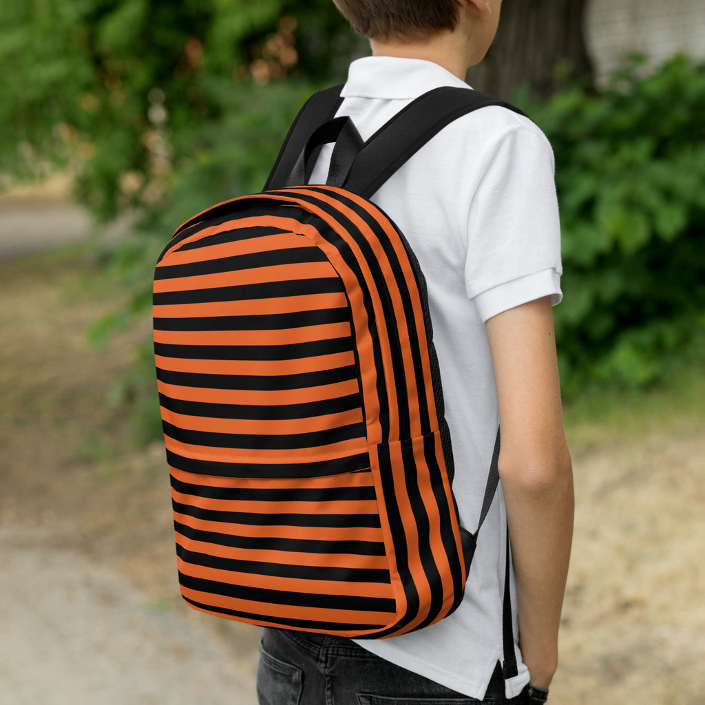 Kids Orange and Black Halloween Backpack - Water-Resistant School Bag With Adjustable Padded Straps & Breathable Mesh Back