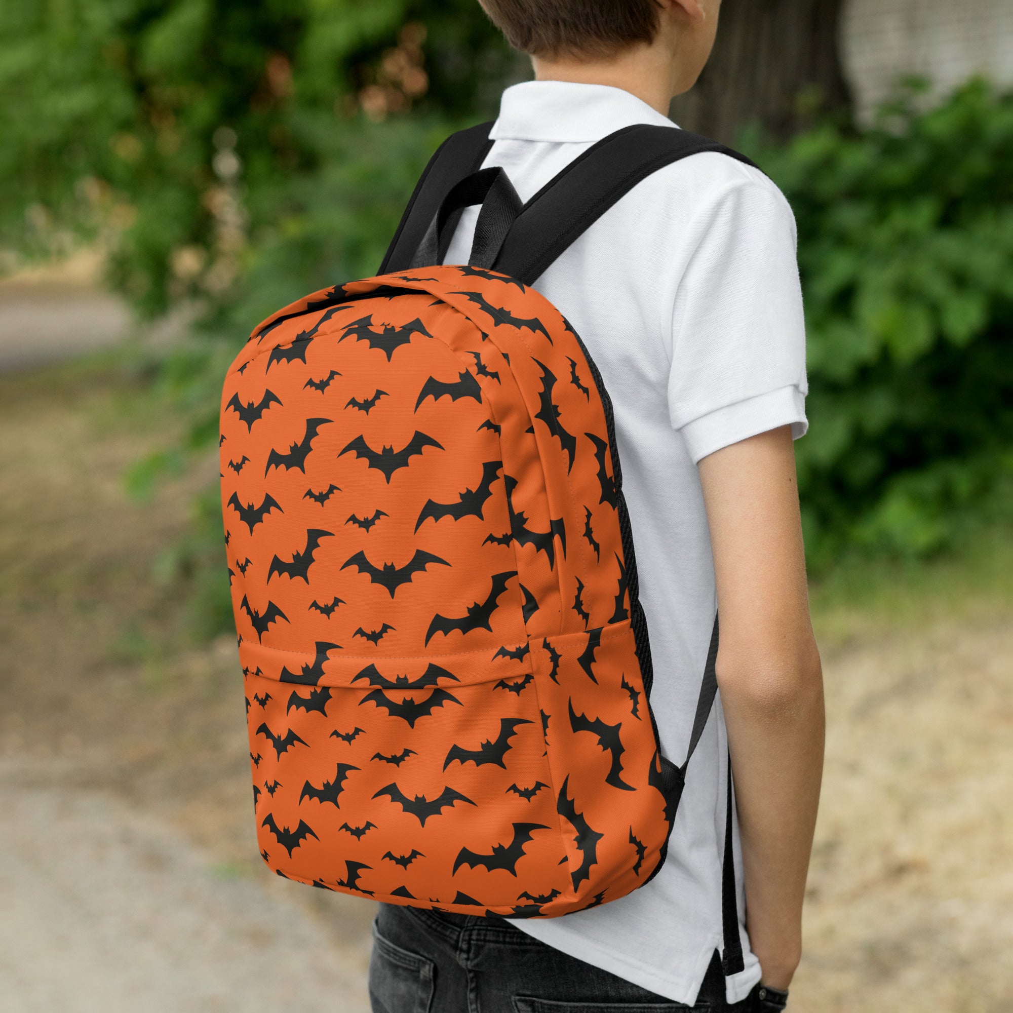 Kids Orange Bats Backpack - Water-Resistant School Bag With Adjustable Padded Straps & Breathable Mesh Back