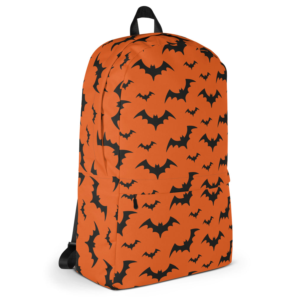 Kids Orange Bats Backpack - Water-Resistant School Bag With Adjustable Padded Straps & Breathable Mesh Back
