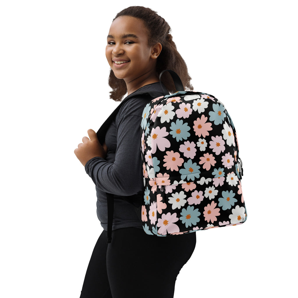 Girls Retro Floral Backpack - Water-Resistant School Bag With Adjustable Padded Straps & Breathable Mesh Back
