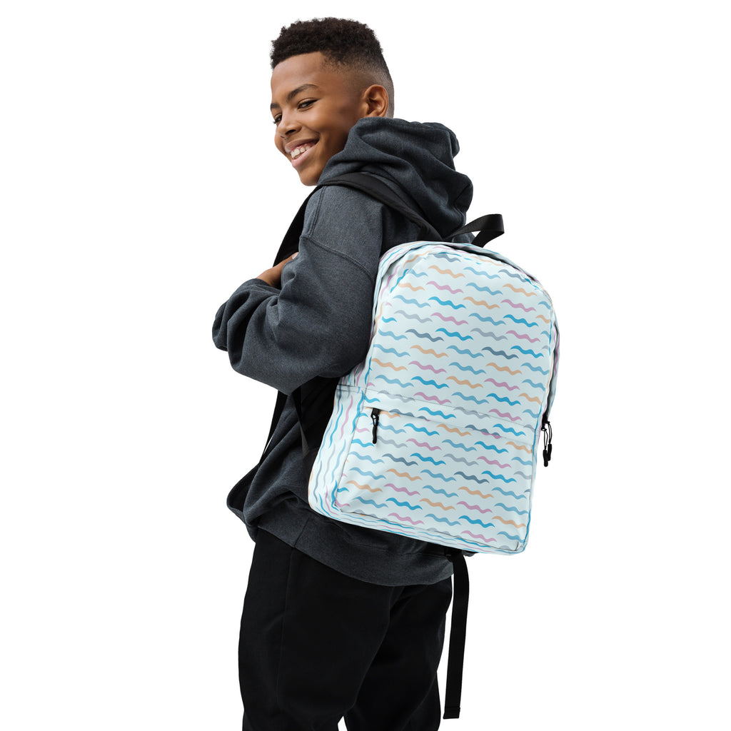 Kids Colorful Ocean Waves Backpack - Water-Resistant School Bag With Adjustable Padded Straps & Breathable Mesh Back