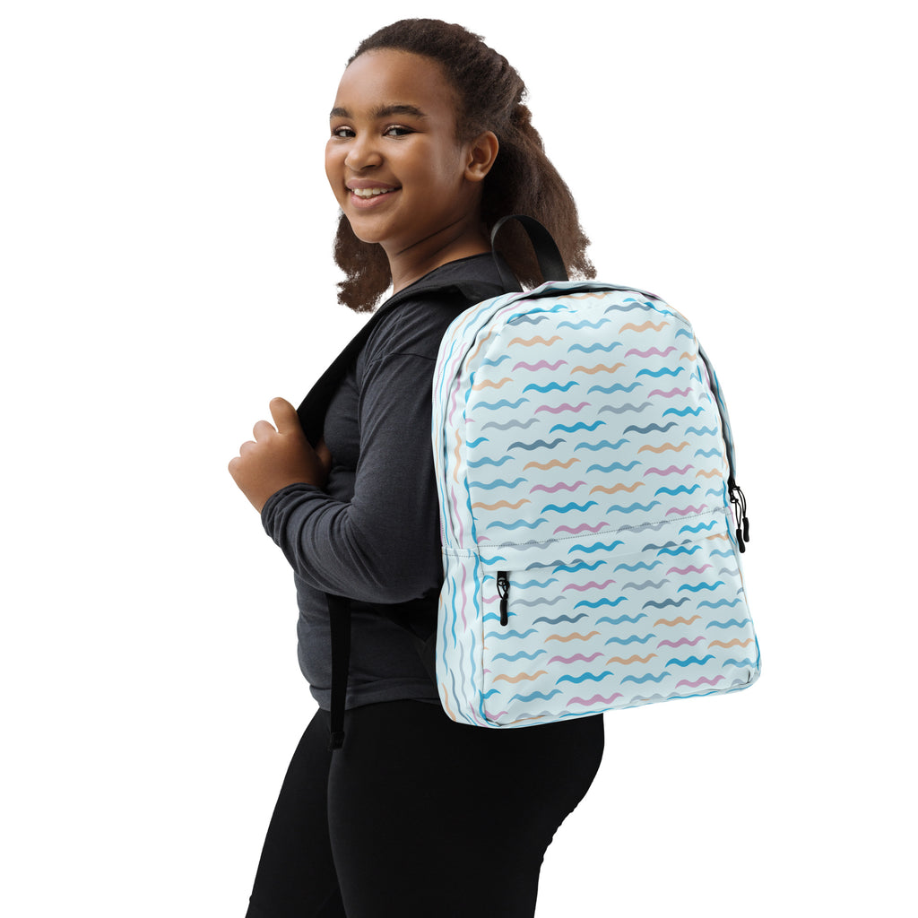 Kids Colorful Ocean Waves Backpack - Water-Resistant School Bag With Adjustable Padded Straps & Breathable Mesh Back