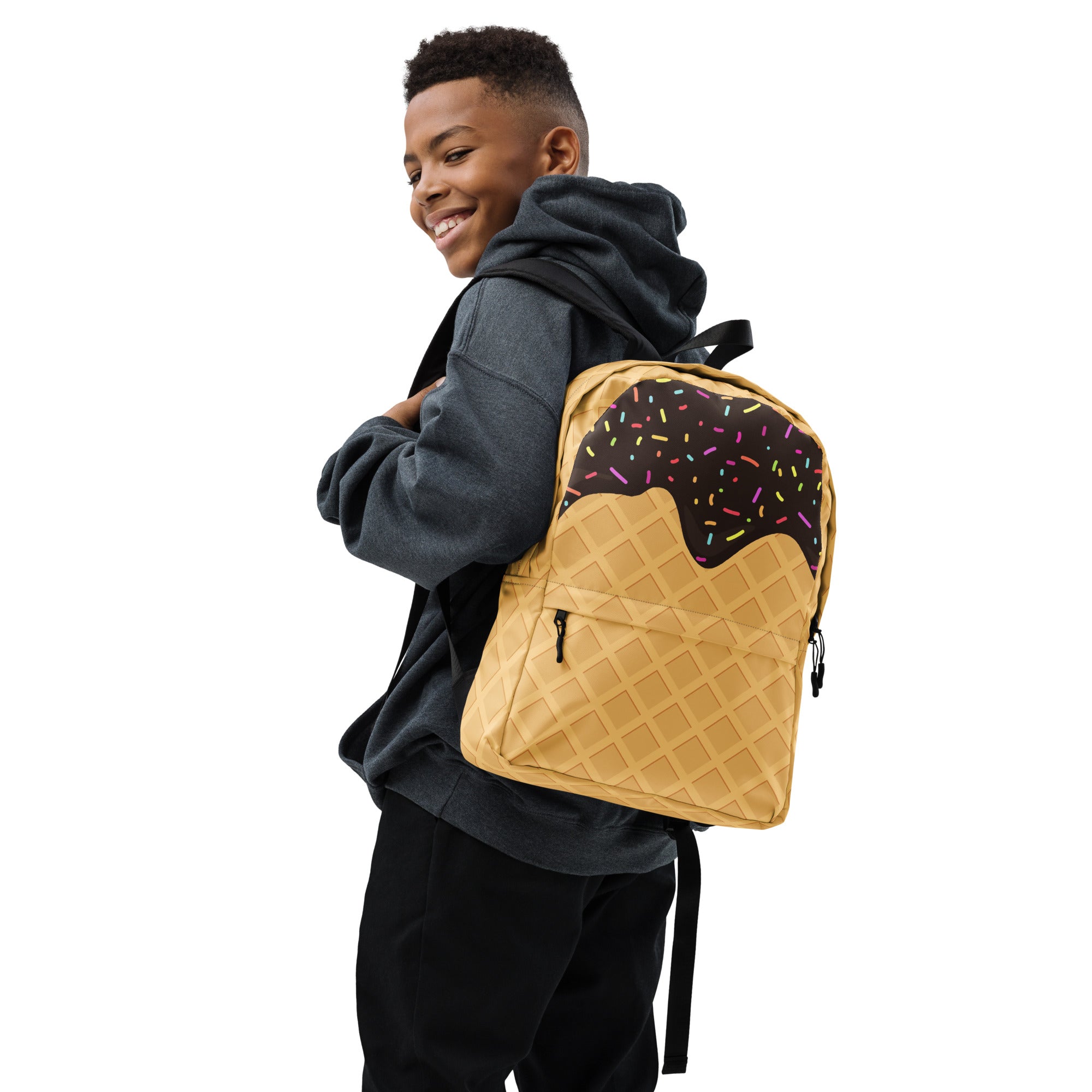 Kids Chocolate Ice Cream Cone Backpack - Water-Resistant School Bag With Adjustable Padded Straps & Breathable Mesh Back