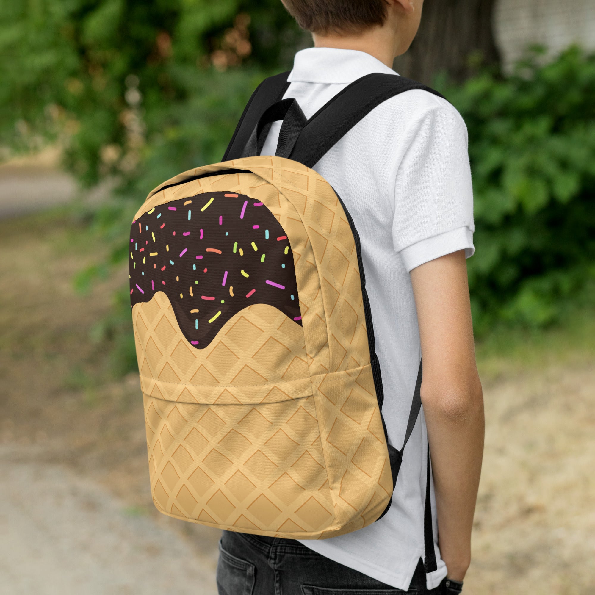 Kids Chocolate Ice Cream Cone Backpack - Water-Resistant School Bag With Adjustable Padded Straps & Breathable Mesh Back