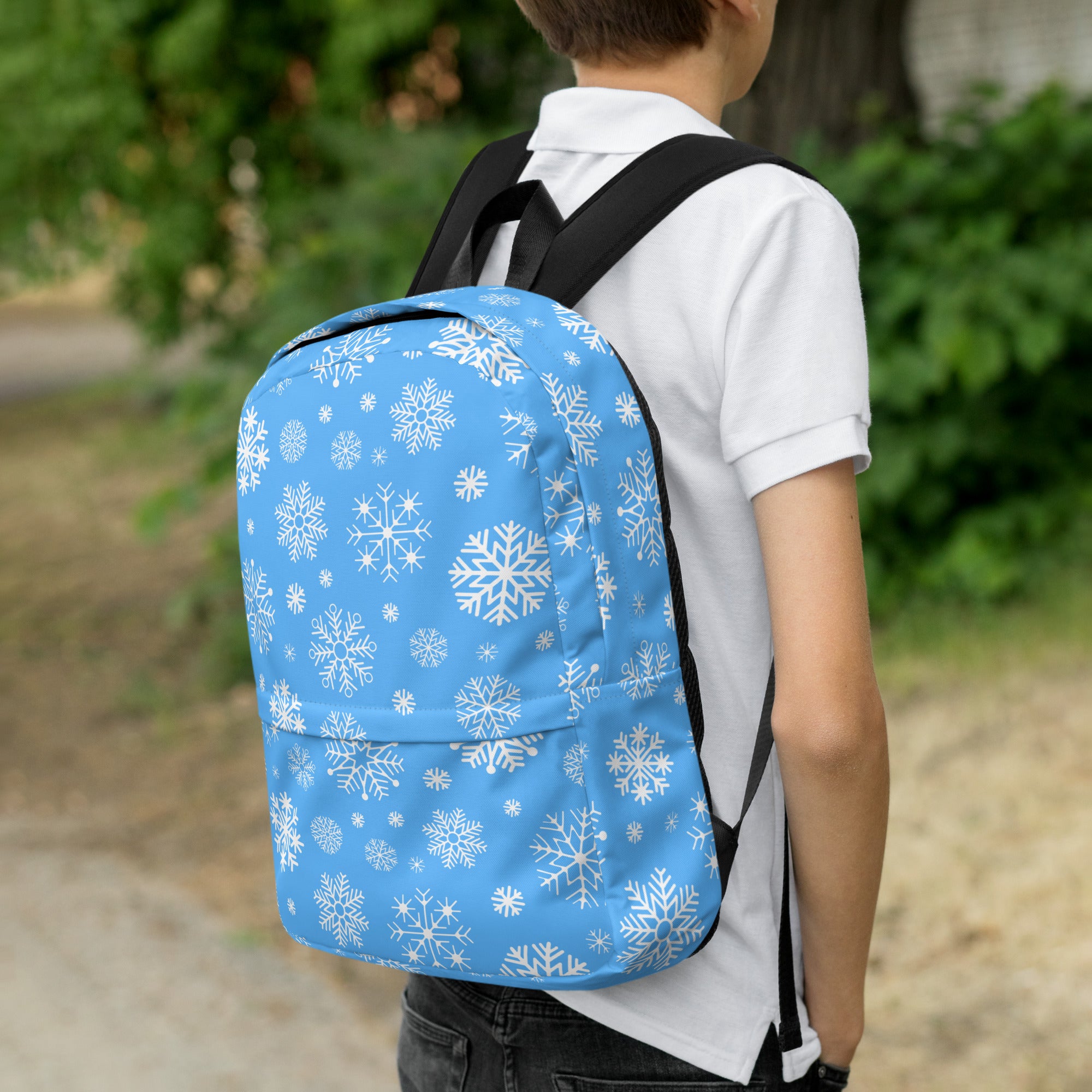 Kids Blue Snowflakes Backpack - Water-Resistant School Bag With Adjustable Padded Straps & Breathable Mesh Back