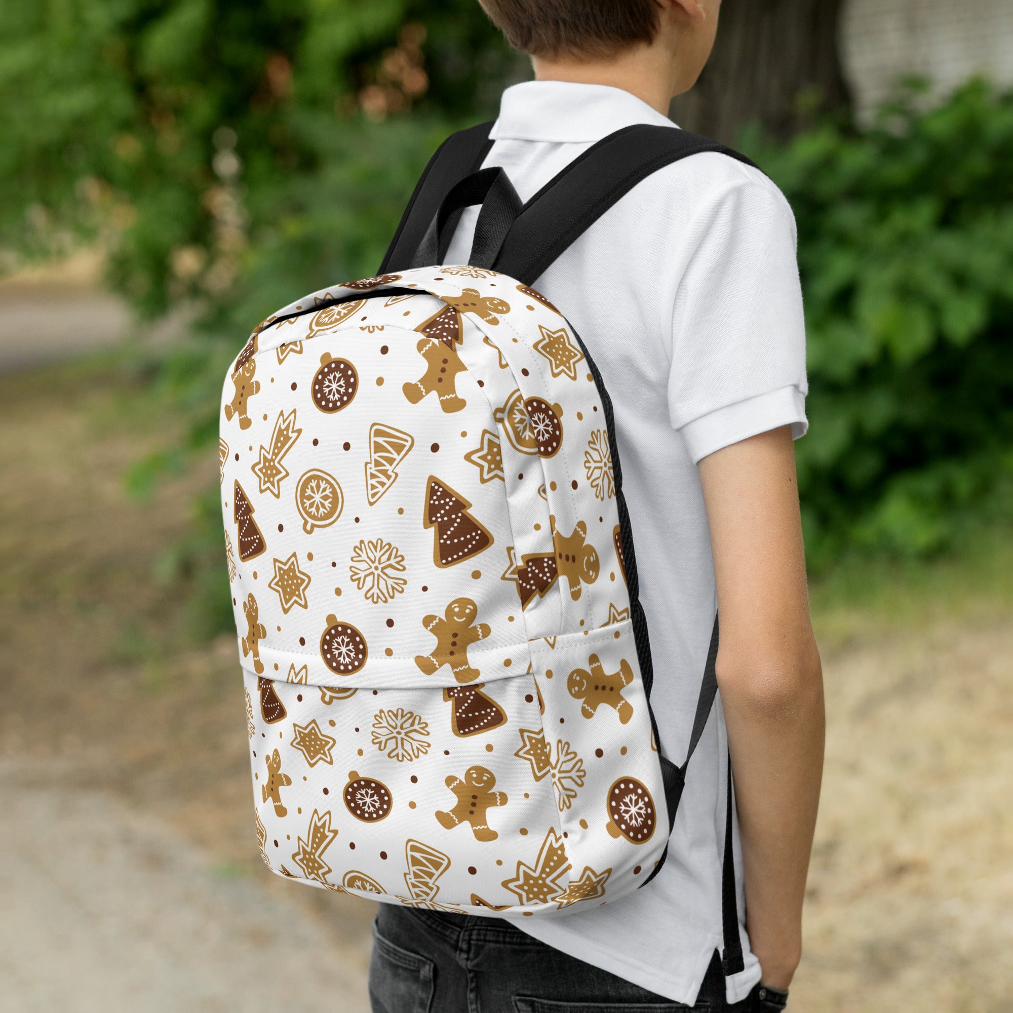 Kids Gingerbread Cookies Christmas Backpack - Water-Resistant School Bag With Adjustable Padded Straps & Breathable Mesh Back