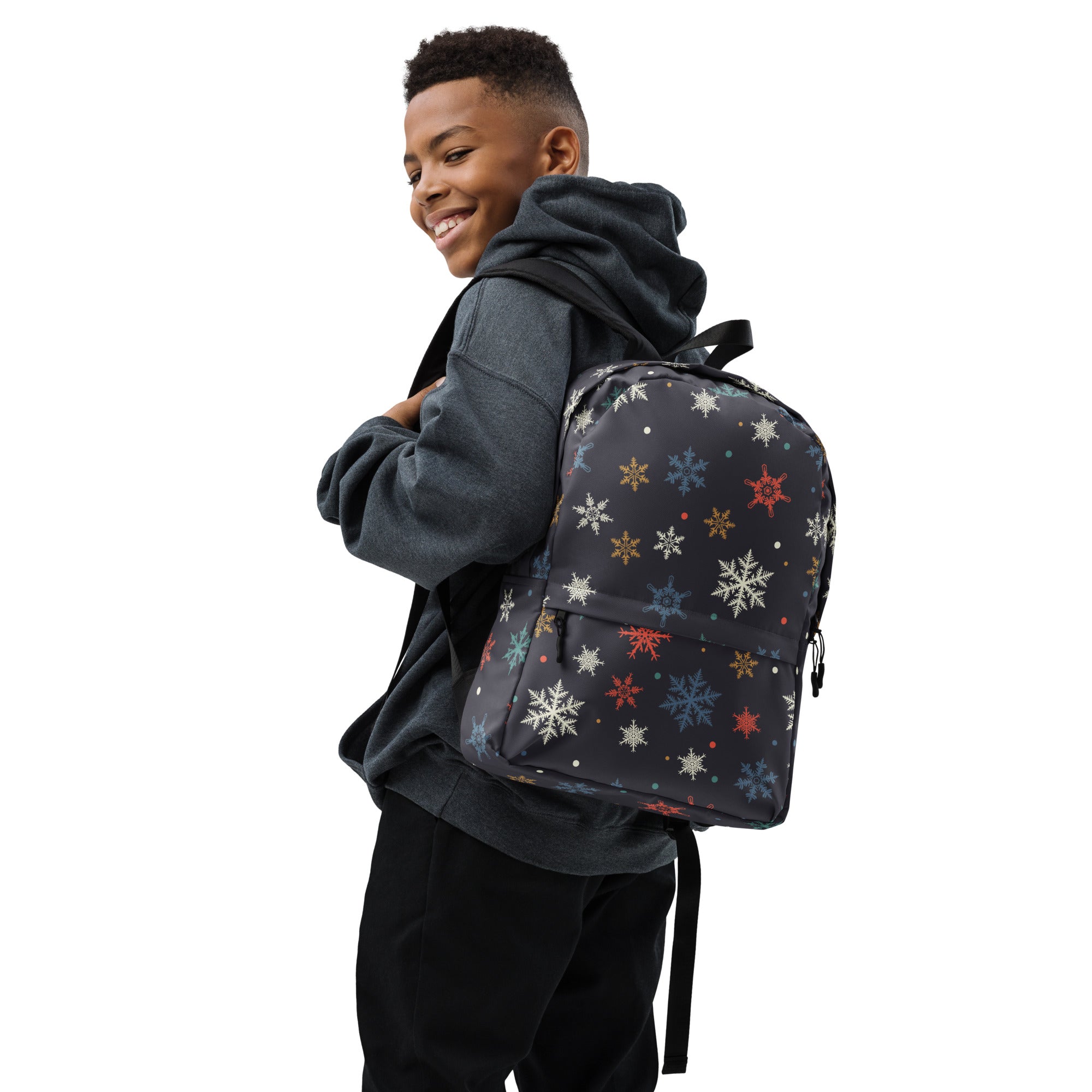Kids Colorful Snowflake Christmas Backpack - Water-Resistant School Bag With Adjustable Padded Straps & Breathable Mesh Back