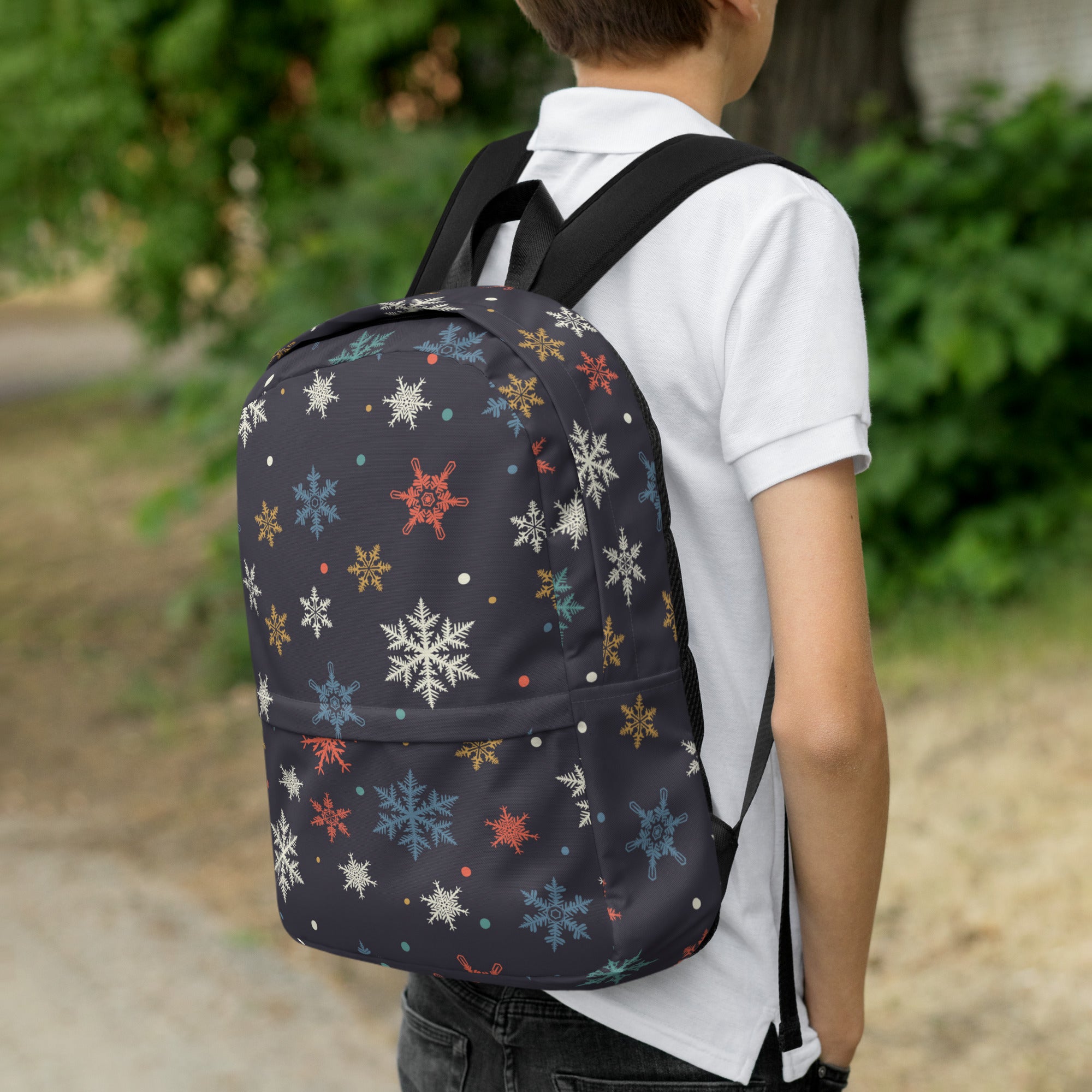 Kids Colorful Snowflake Christmas Backpack - Water-Resistant School Bag With Adjustable Padded Straps & Breathable Mesh Back