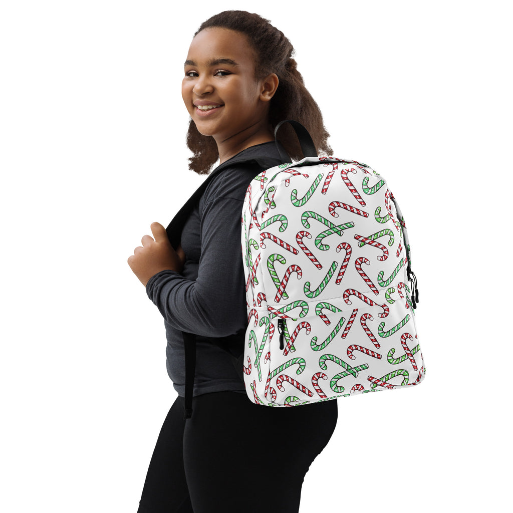 Kids Red & Green Candy Cane Christmas Backpack - Water-Resistant School Bag With Adjustable Padded Straps & Breathable Mesh Back