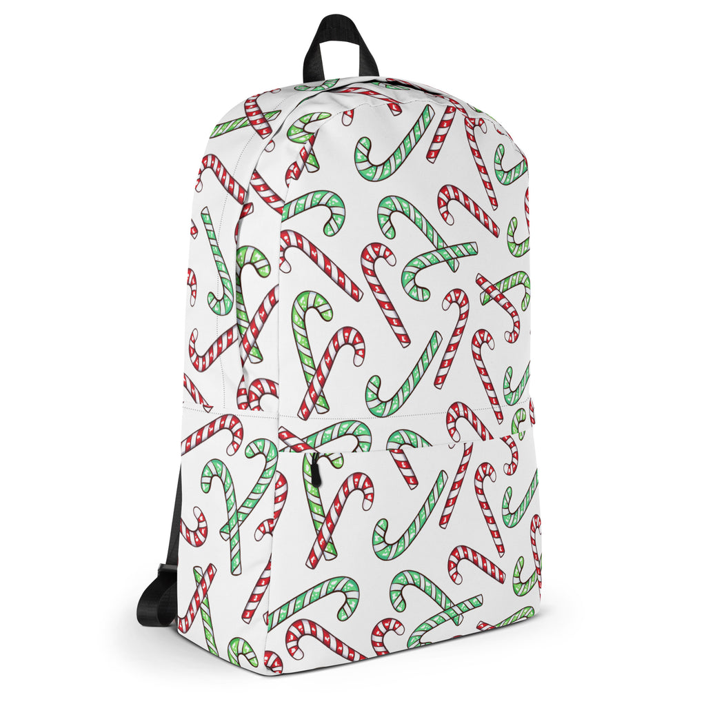 Kids Red & Green Candy Cane Christmas Backpack - Water-Resistant School Bag With Adjustable Padded Straps & Breathable Mesh Back