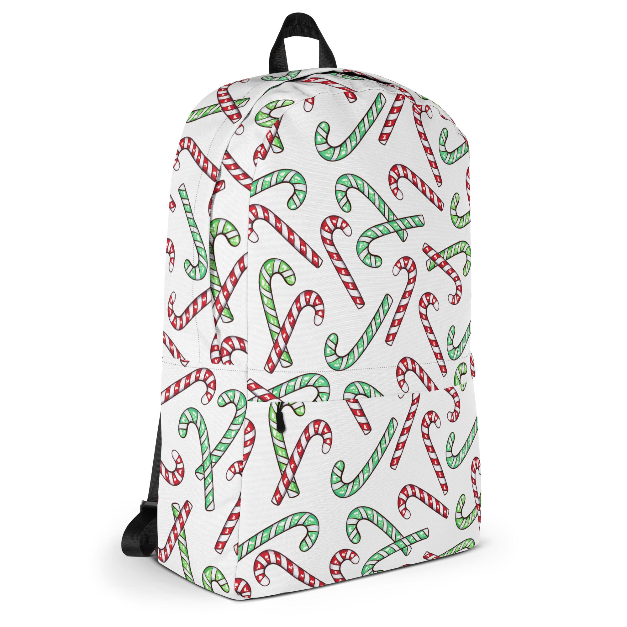 Kids Red & Green Candy Cane Christmas Backpack - Water-Resistant School Bag With Adjustable Padded Straps & Breathable Mesh Back