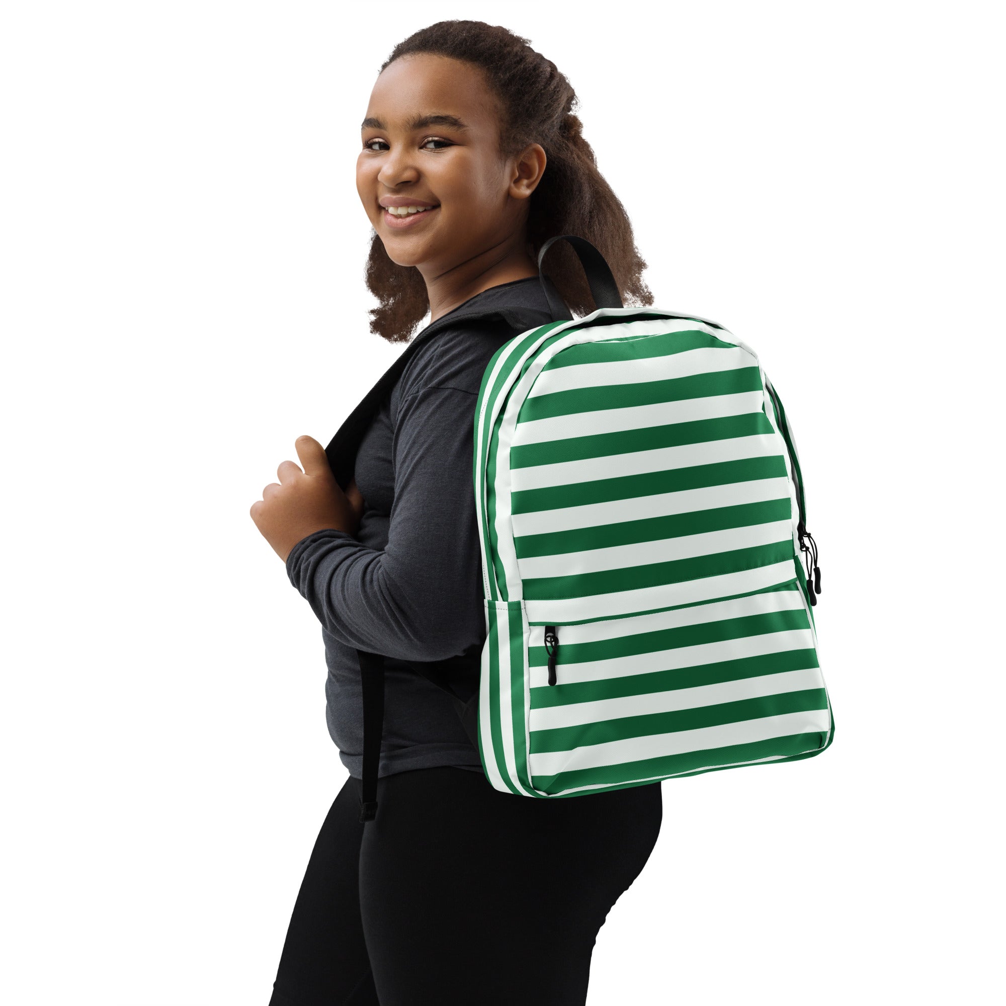 Kids Striped Green Christmas Backpack - Water-Resistant School Bag With Adjustable Padded Straps & Breathable Mesh Back