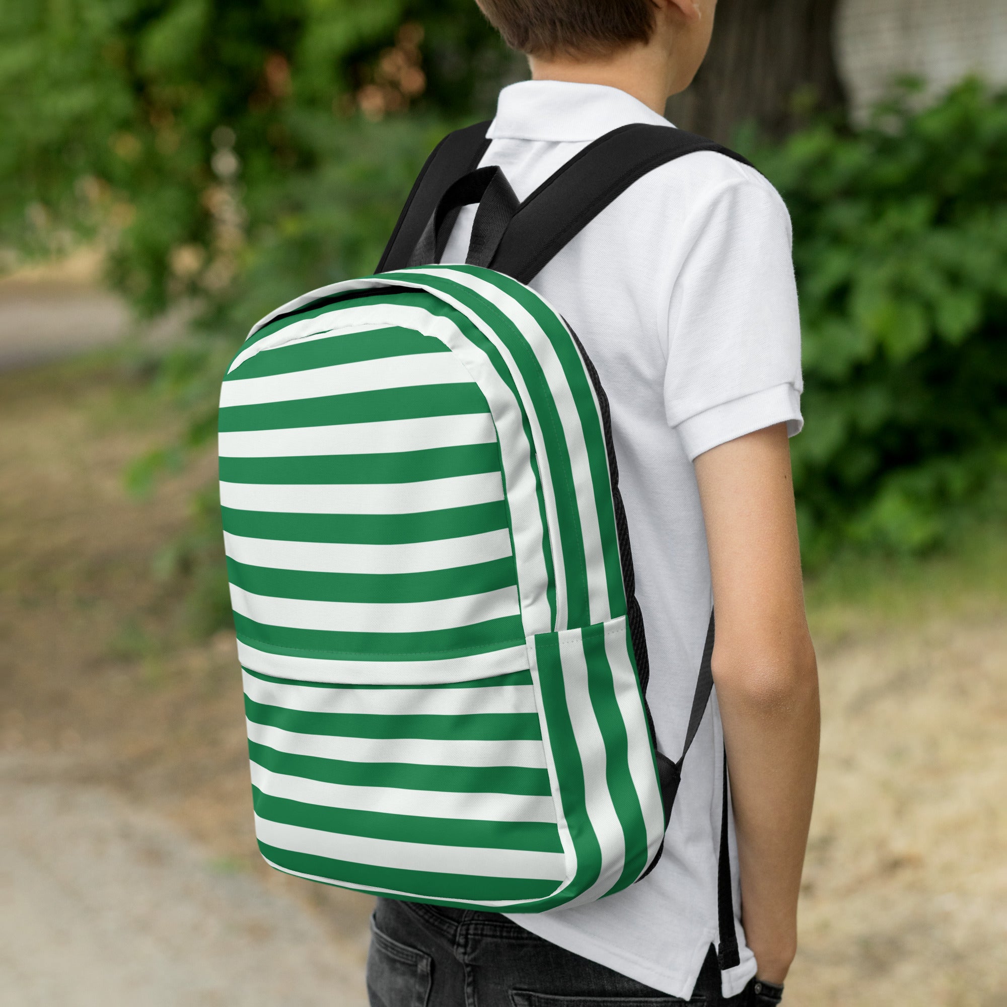 Kids Striped Green Christmas Backpack - Water-Resistant School Bag With Adjustable Padded Straps & Breathable Mesh Back