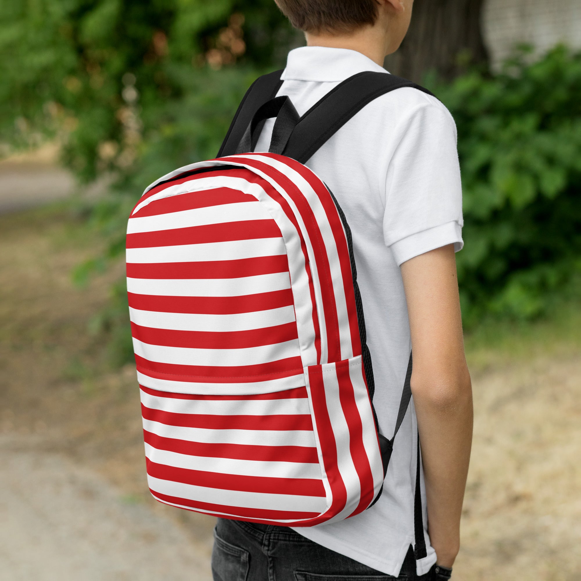 Kids Striped Red Christmas Backpack - Water-Resistant School Bag With Adjustable Padded Straps & Breathable Mesh Back