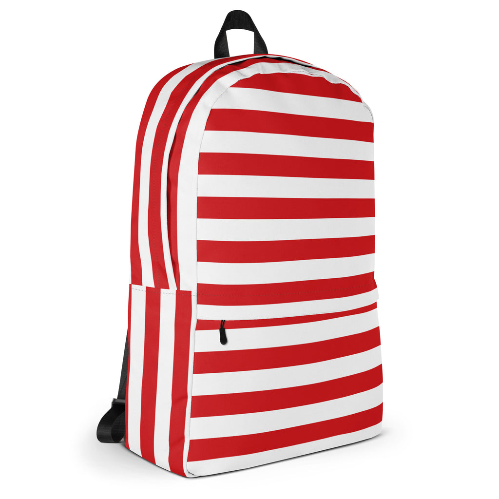 Kids Striped Red Christmas Backpack - Water-Resistant School Bag With Adjustable Padded Straps & Breathable Mesh Back