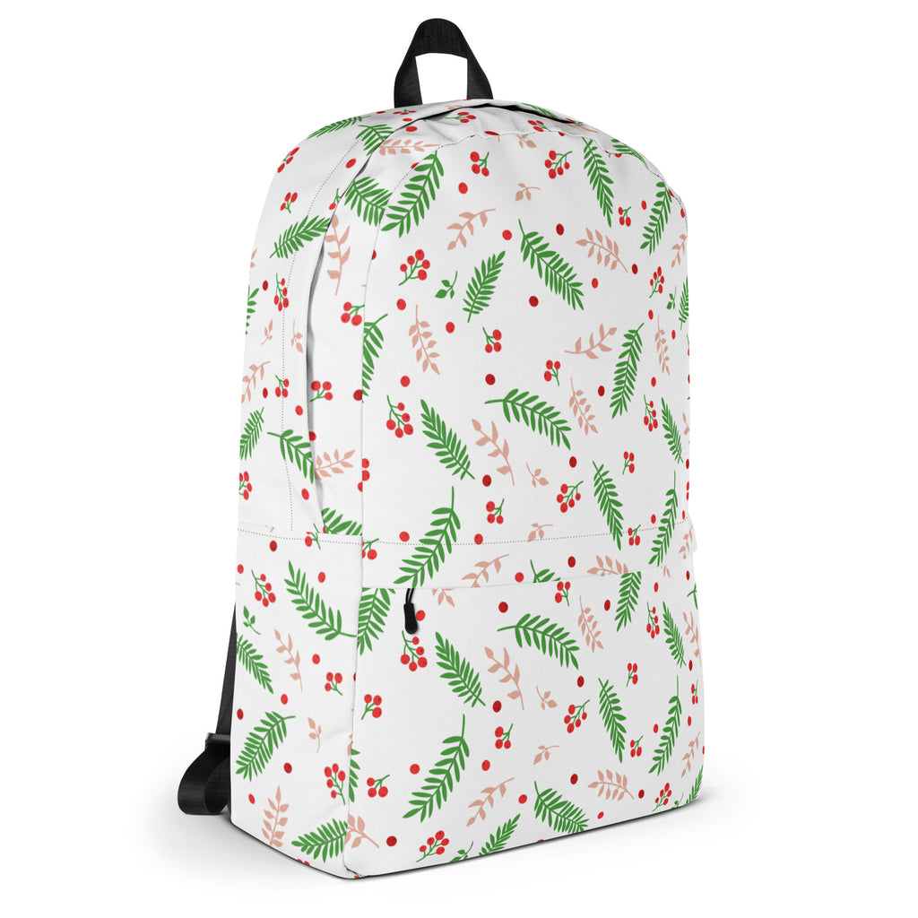 Kids Christmas Holly Leaves Backpack - Water-Resistant School Bag With Adjustable Padded Straps & Breathable Mesh Back