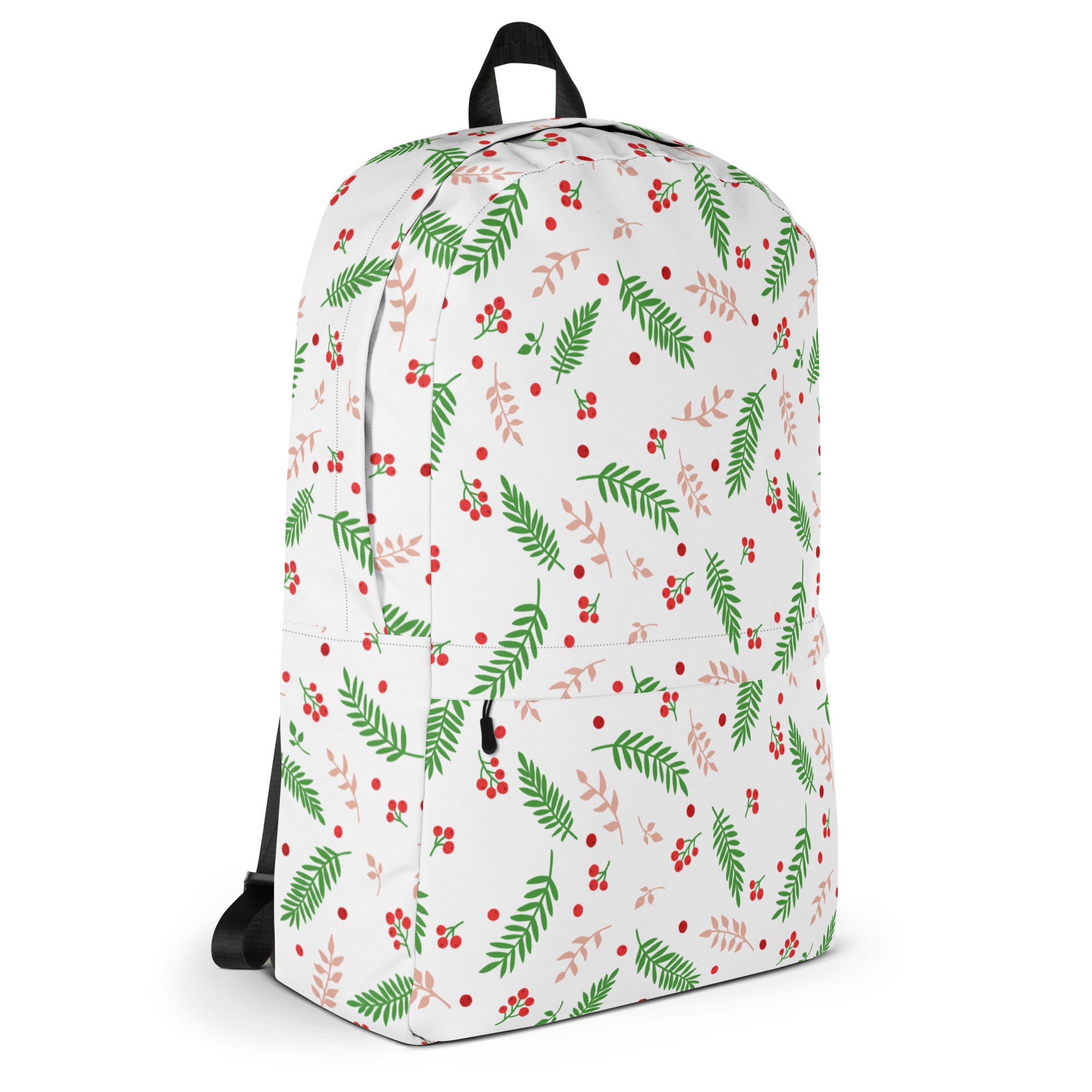 Kids Christmas Holly Leaves Backpack - Water-Resistant School Bag With Adjustable Padded Straps & Breathable Mesh Back