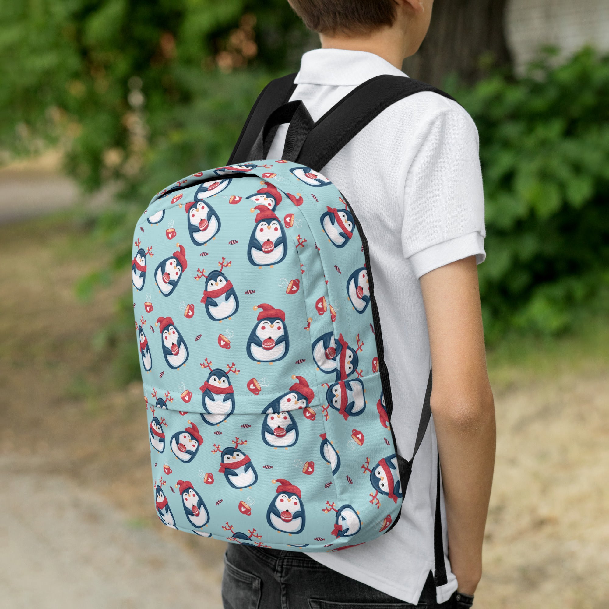 Kids Reindeer Penguin Christmas Backpack - Water-Resistant School Bag With Adjustable Padded Straps & Breathable Mesh Back