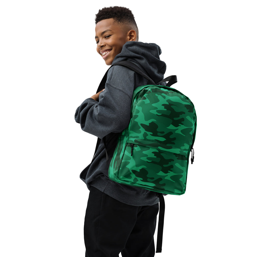 Kids Green Camouflage Backpack - Water-Resistant School Bag With Adjustable Padded Straps & Breathable Mesh Back
