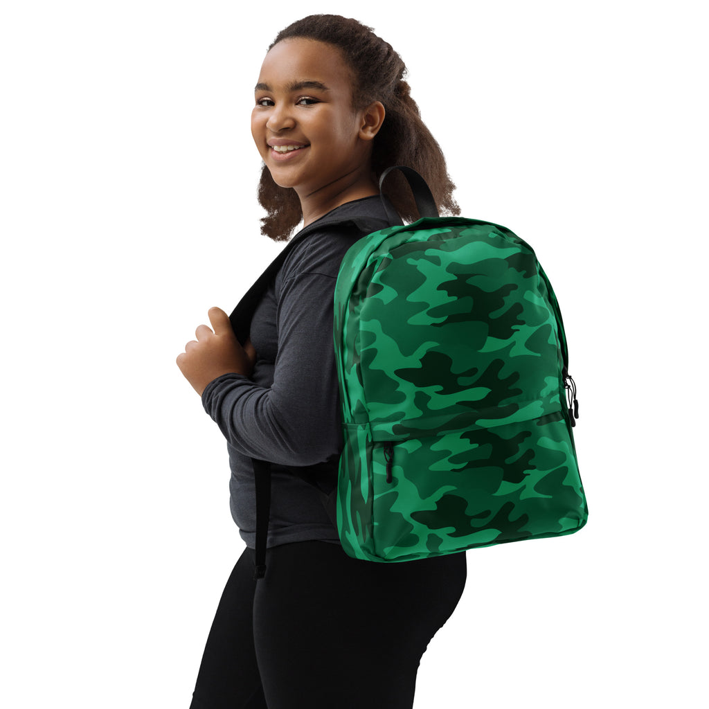 Kids Green Camouflage Backpack - Water-Resistant School Bag With Adjustable Padded Straps & Breathable Mesh Back