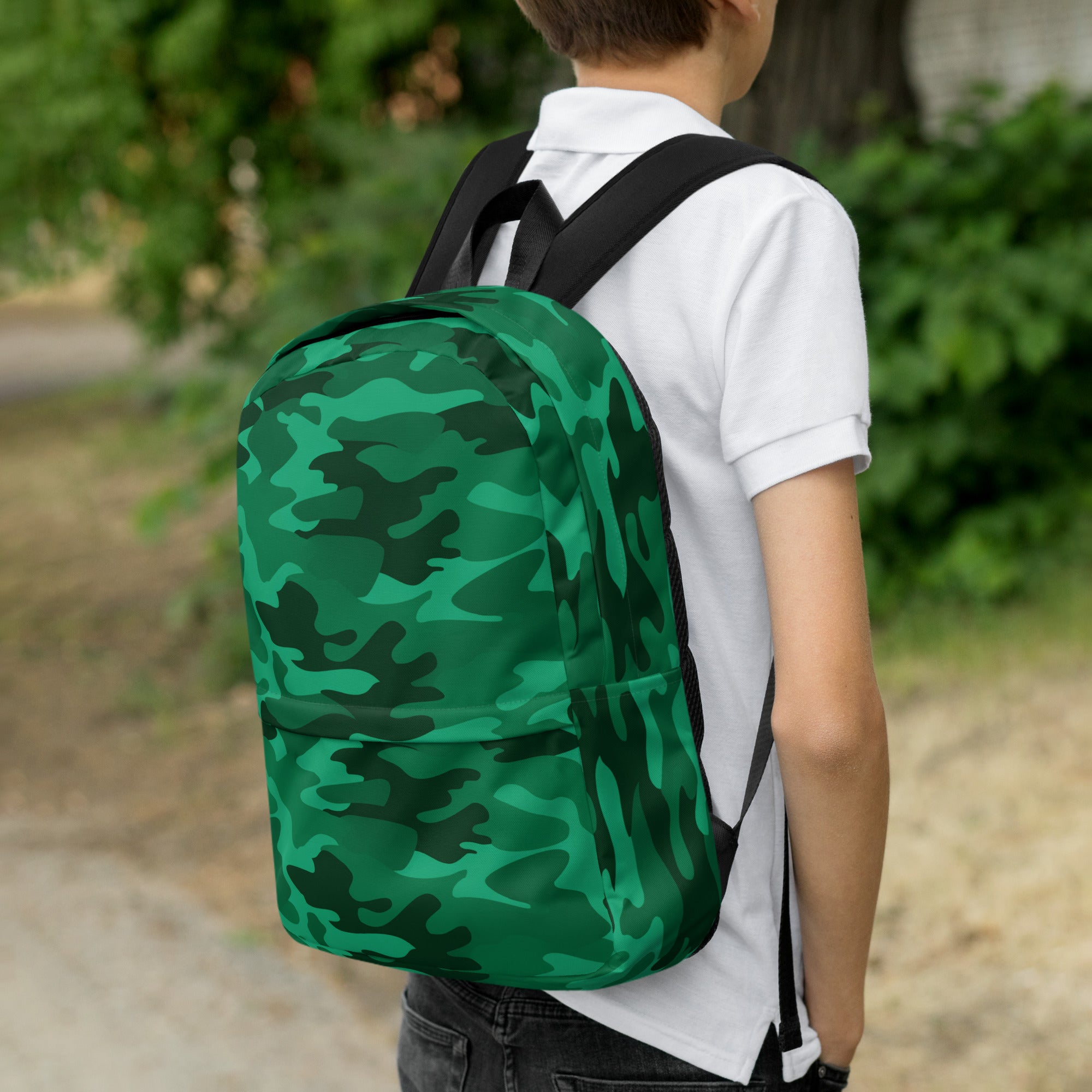Kids Green Camouflage Backpack - Water-Resistant School Bag With Adjustable Padded Straps & Breathable Mesh Back