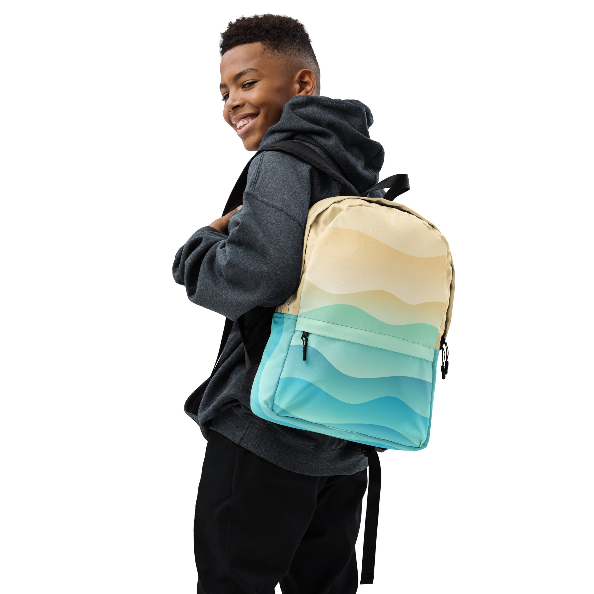 Kids Ocean Waves Backpack - Water-Resistant School Bag With Adjustable Padded Straps & Breathable Mesh Back