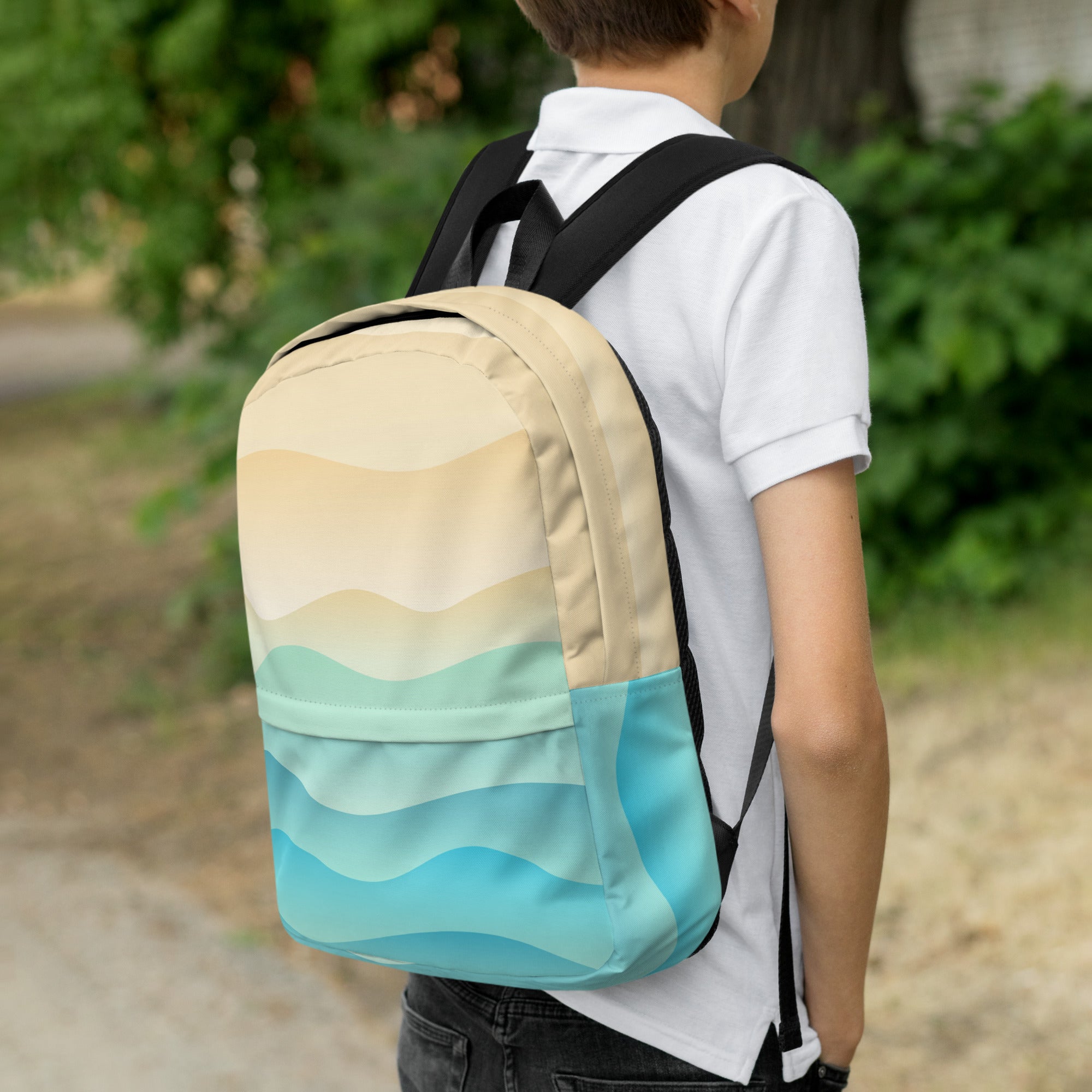 Kids Ocean Waves Backpack - Water-Resistant School Bag With Adjustable Padded Straps & Breathable Mesh Back