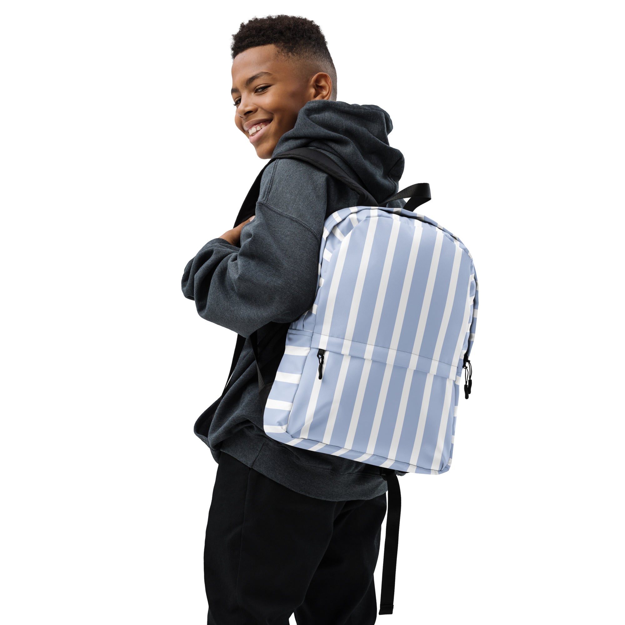 Kids Blue Stripe Backpack - Water-Resistant School Bag With Adjustable Padded Straps & Breathable Mesh Back