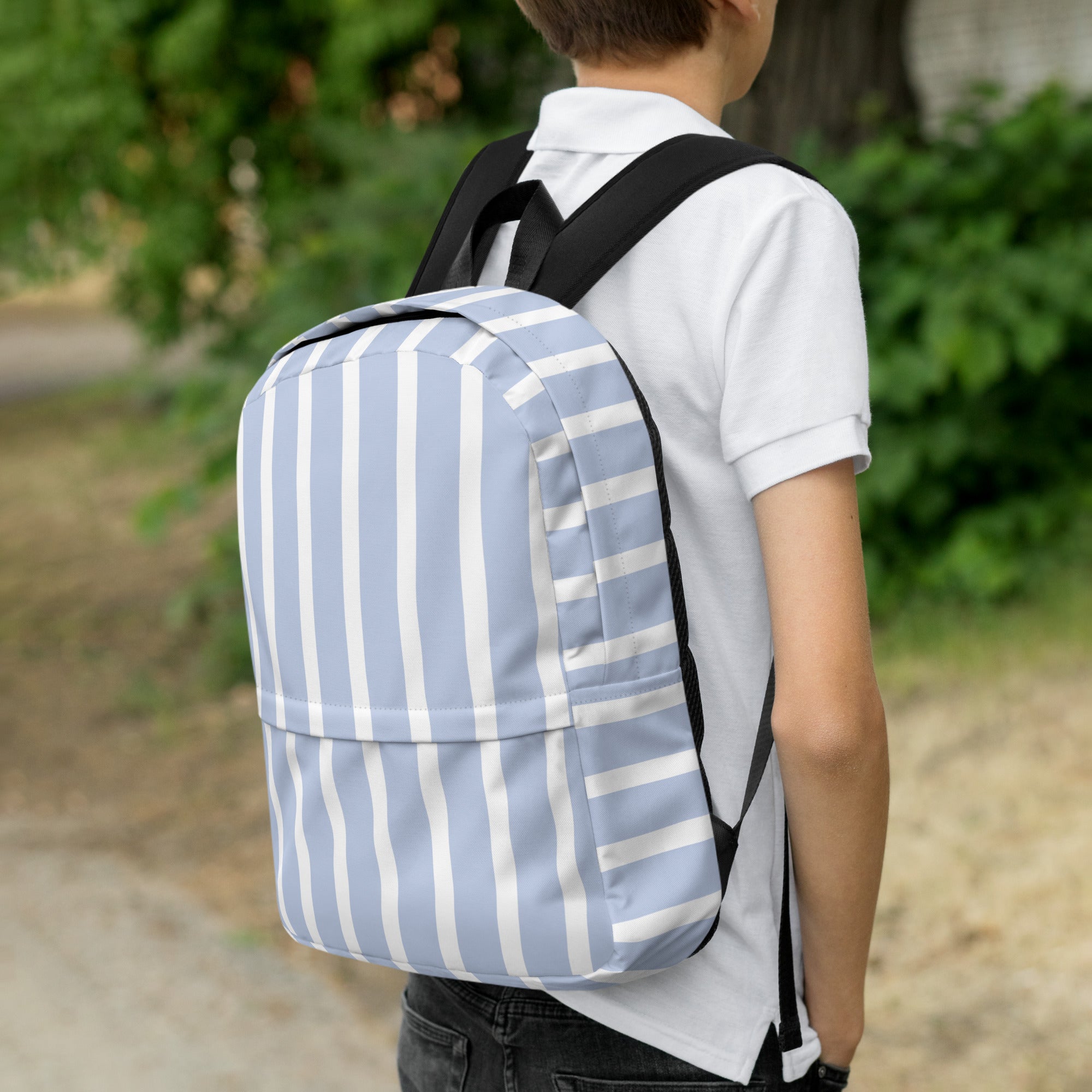 Kids Blue Stripe Backpack - Water-Resistant School Bag With Adjustable Padded Straps & Breathable Mesh Back