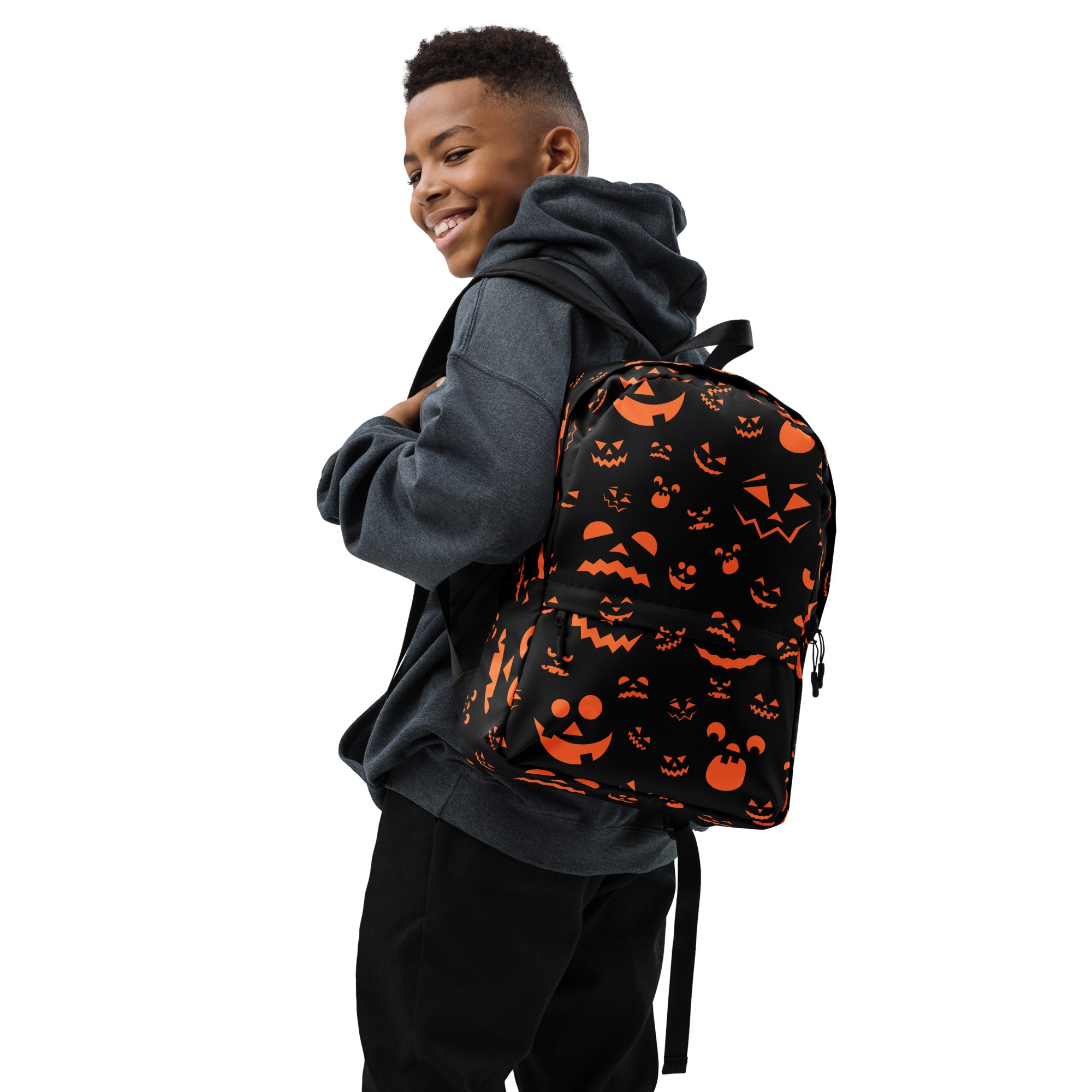 Kids Orange Jack-O’-Lantern Halloween Backpack - Water-Resistant School Bag With Adjustable Padded Straps & Breathable Mesh Back