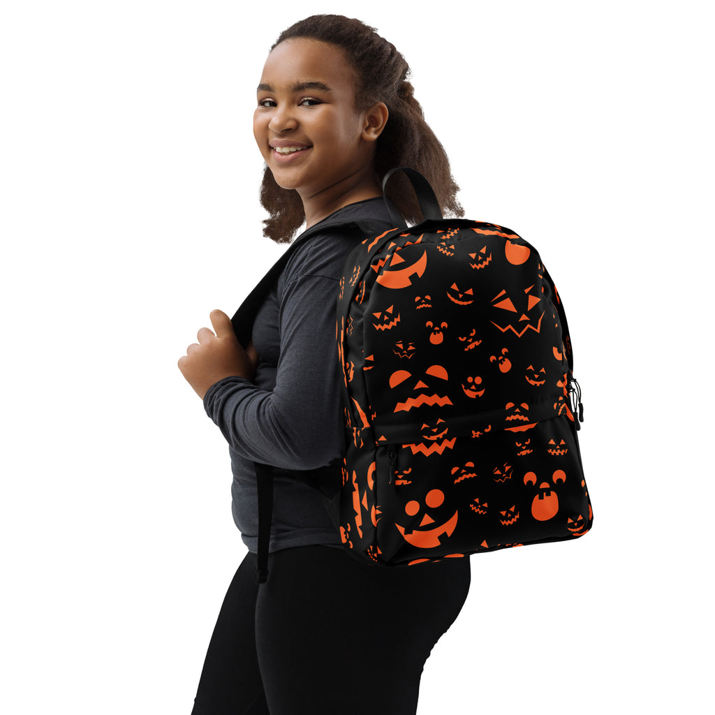 Kids Orange Jack-O’-Lantern Halloween Backpack - Water-Resistant School Bag With Adjustable Padded Straps & Breathable Mesh Back