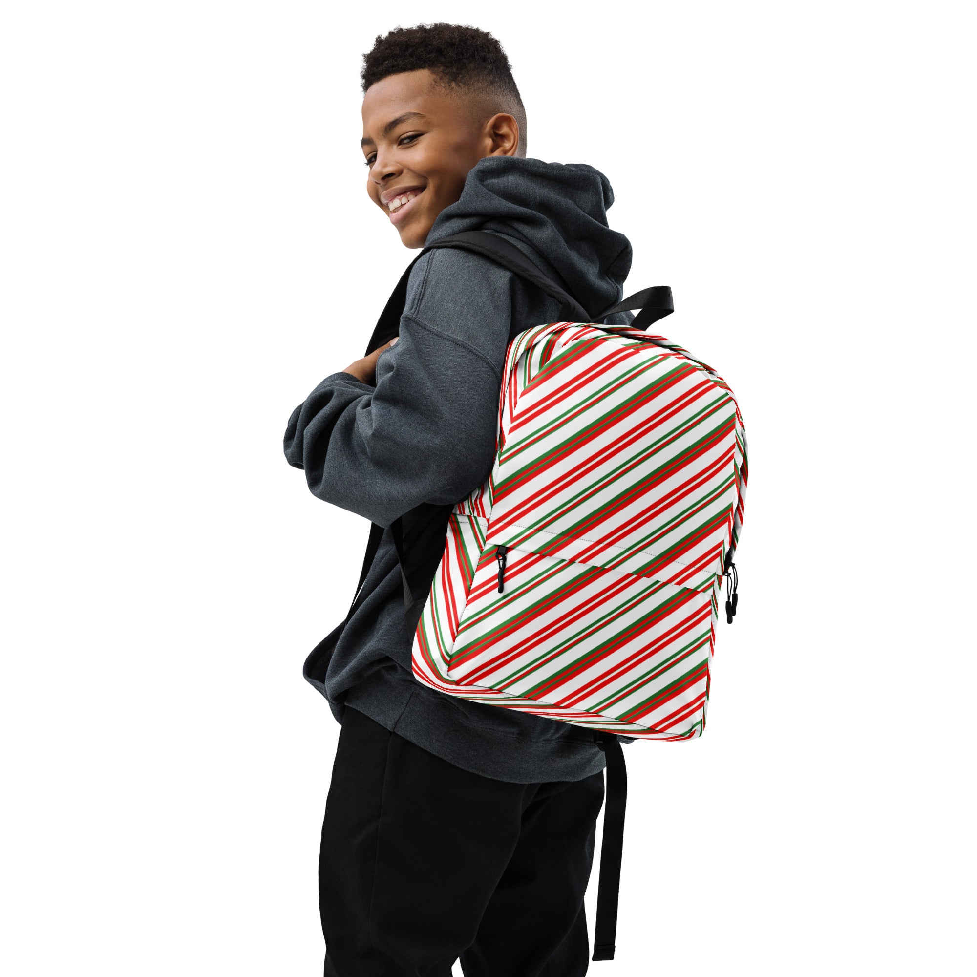 Kids Striped Peppermint Candy Cane Backpack - Water-Resistant School Bag With Adjustable Padded Straps & Breathable Mesh Back