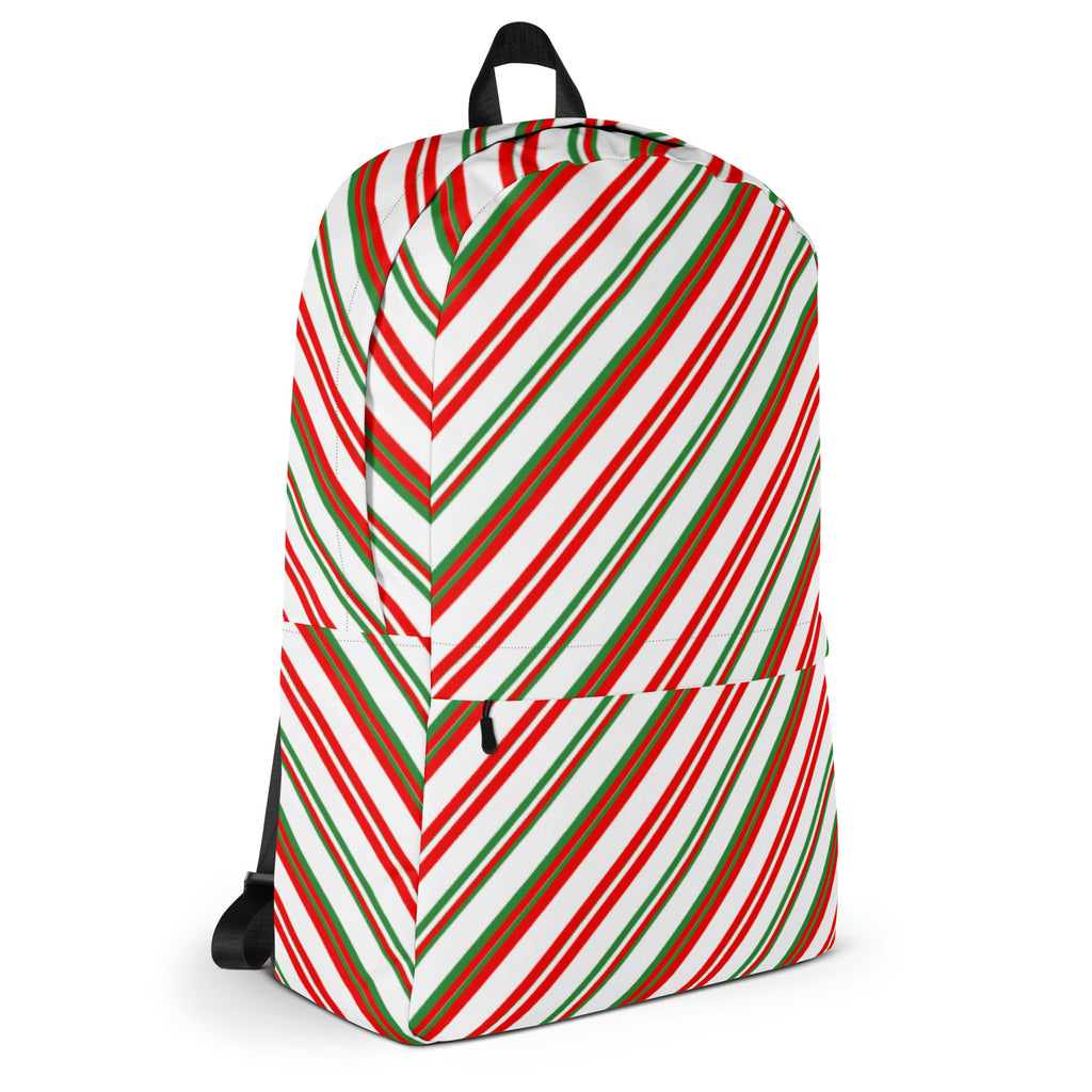 Kids Striped Peppermint Candy Cane Backpack - Water-Resistant School Bag With Adjustable Padded Straps & Breathable Mesh Back