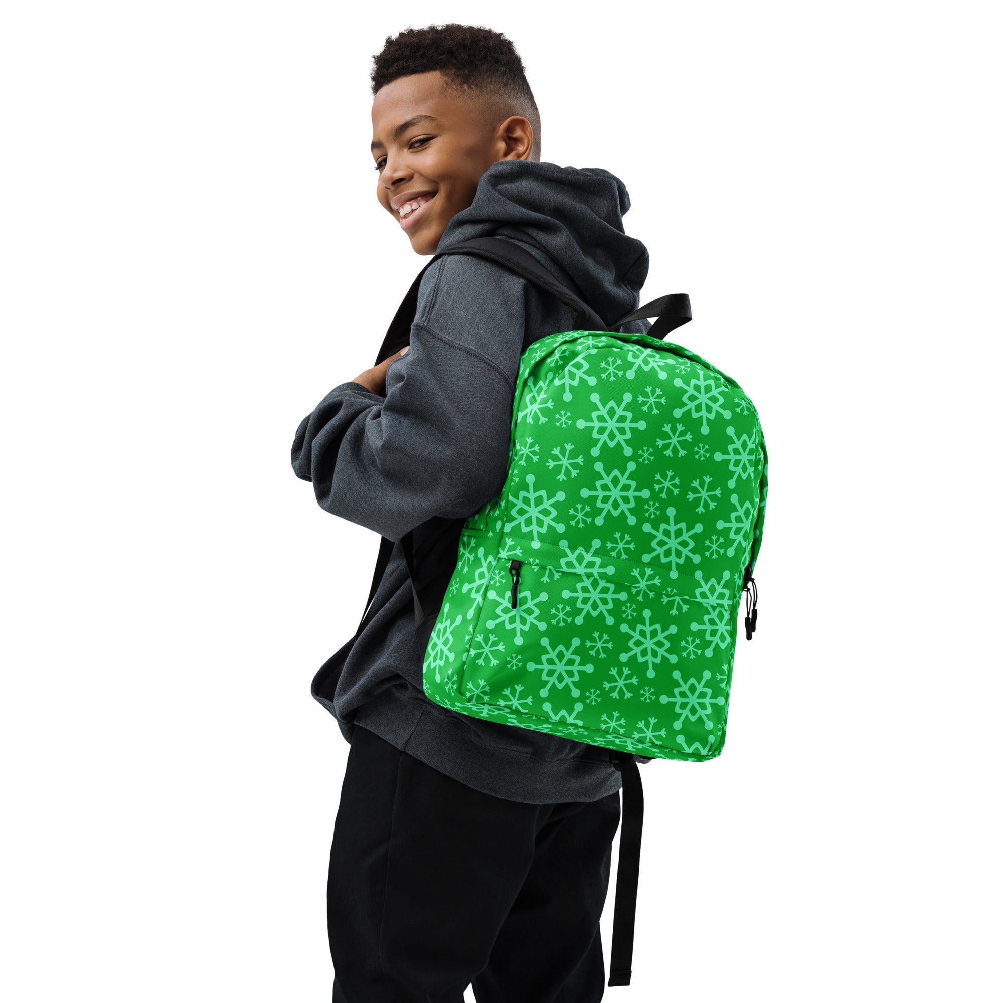 Kids Green Snowflake Backpack - Water-Resistant School Bag With Adjustable Padded Straps & Breathable Mesh Back
