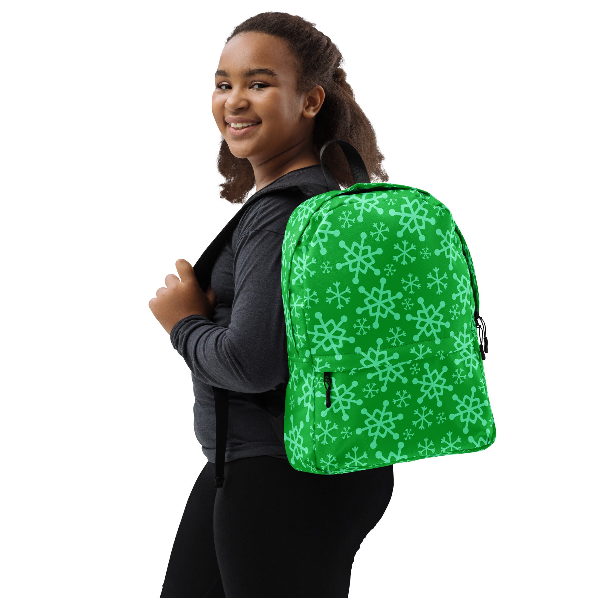 Kids Green Snowflake Backpack - Water-Resistant School Bag With Adjustable Padded Straps & Breathable Mesh Back